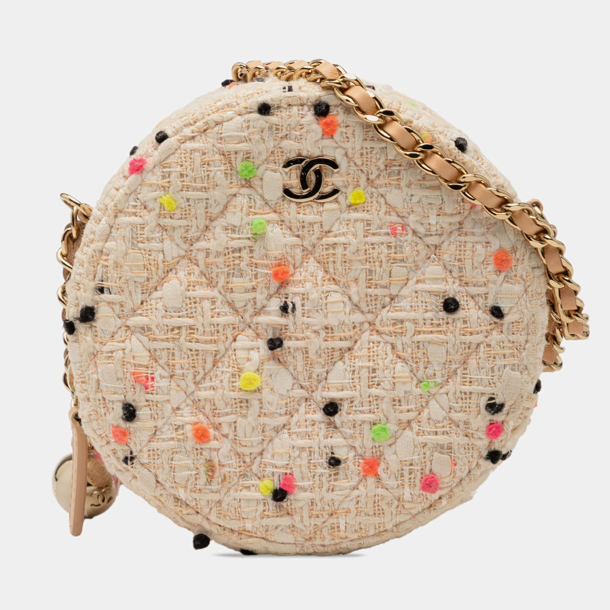مملوكة مسبقًا Chanel Brown CC Quilted Tweed Round Crossbody