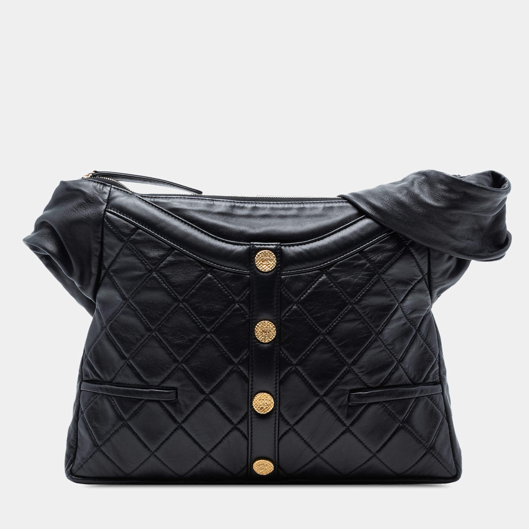 Pre Owned Chanel Black Quilted Lambskin Girl Shoulder Bag