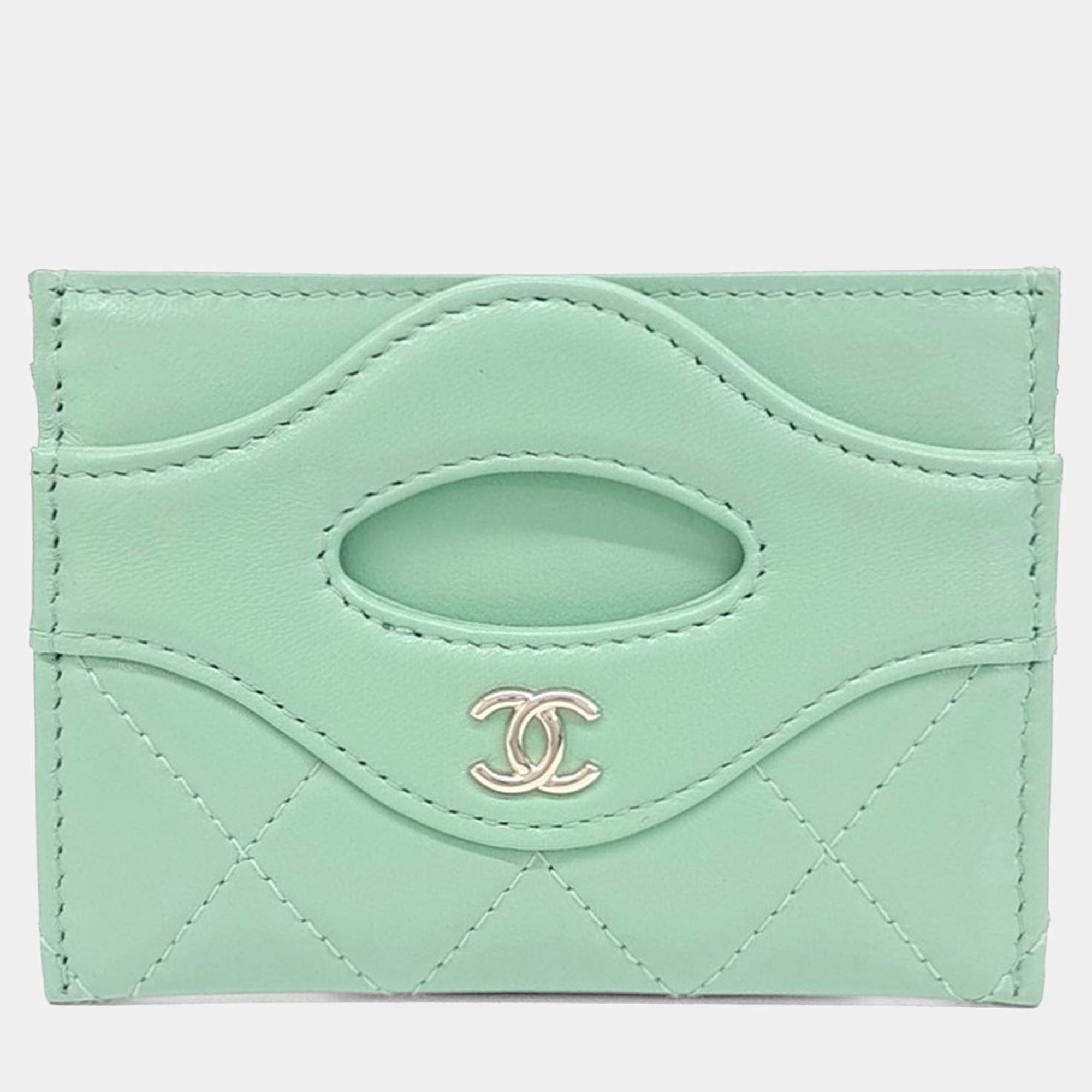 Pre Owned Chanel Green Leather card wallet