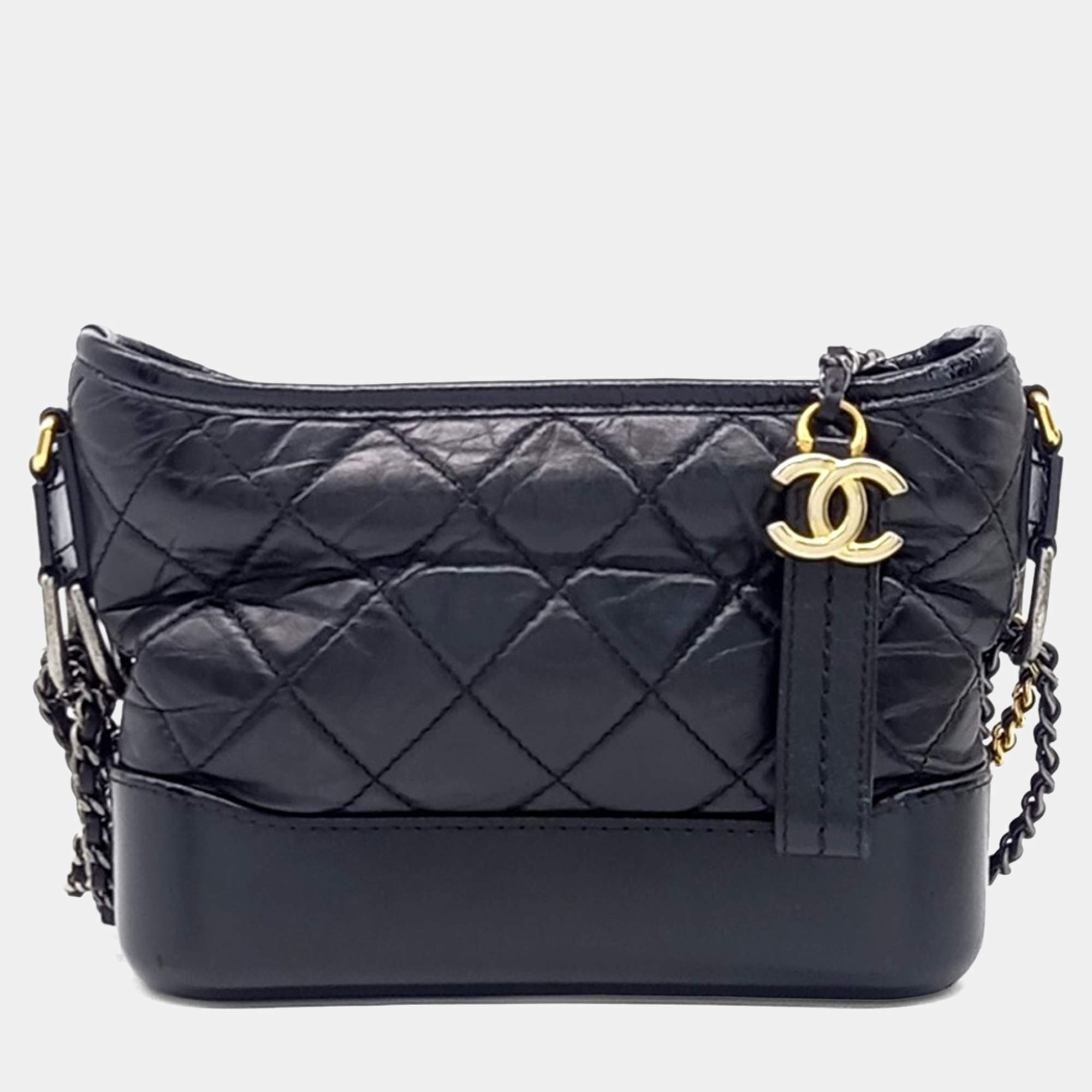 Pre Owned Chanel Black Leather Gabrielle Hobo Bag Small