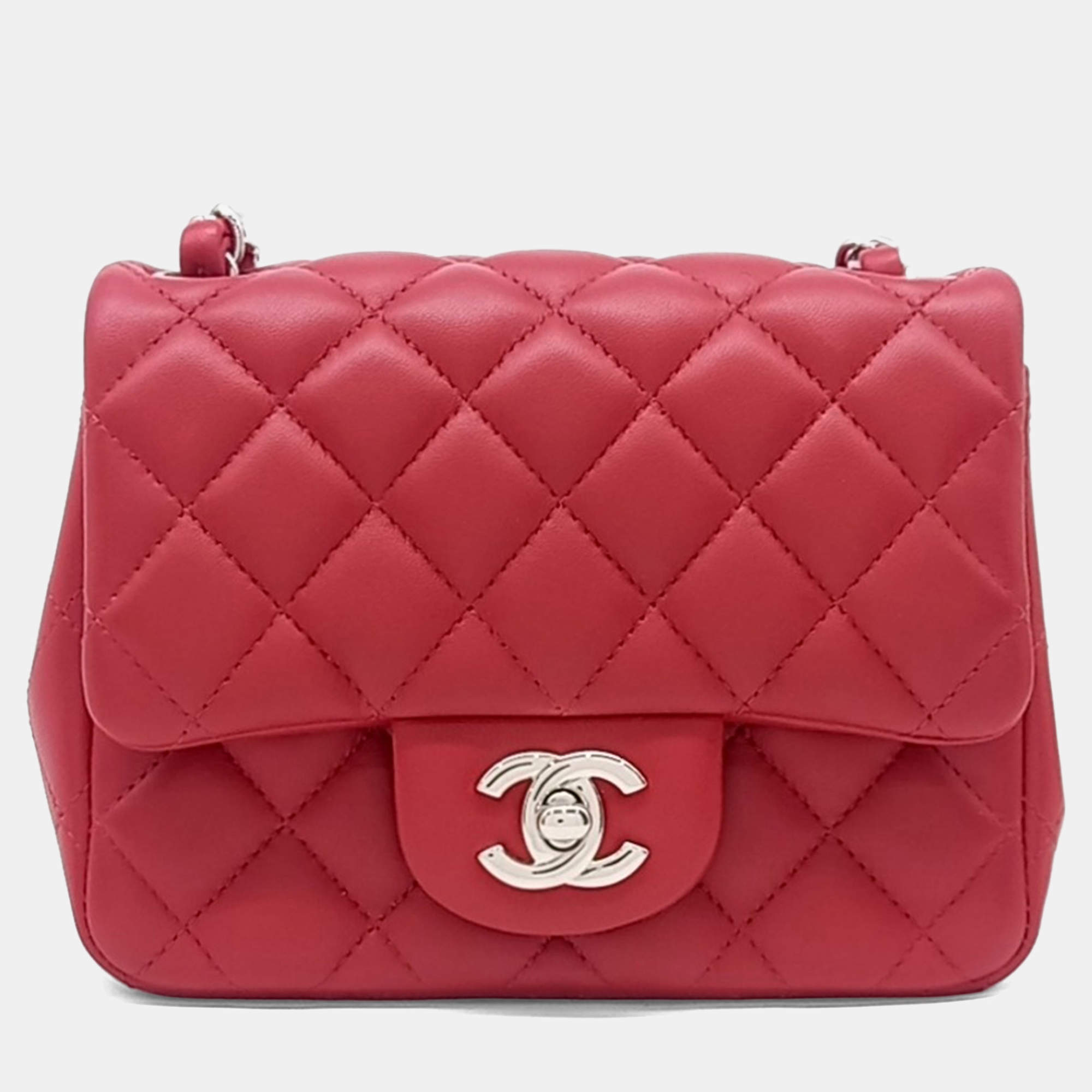 Pre Owned Chanel Red Lambskin Leather Lambskin Petit Sac Crossbody Bag