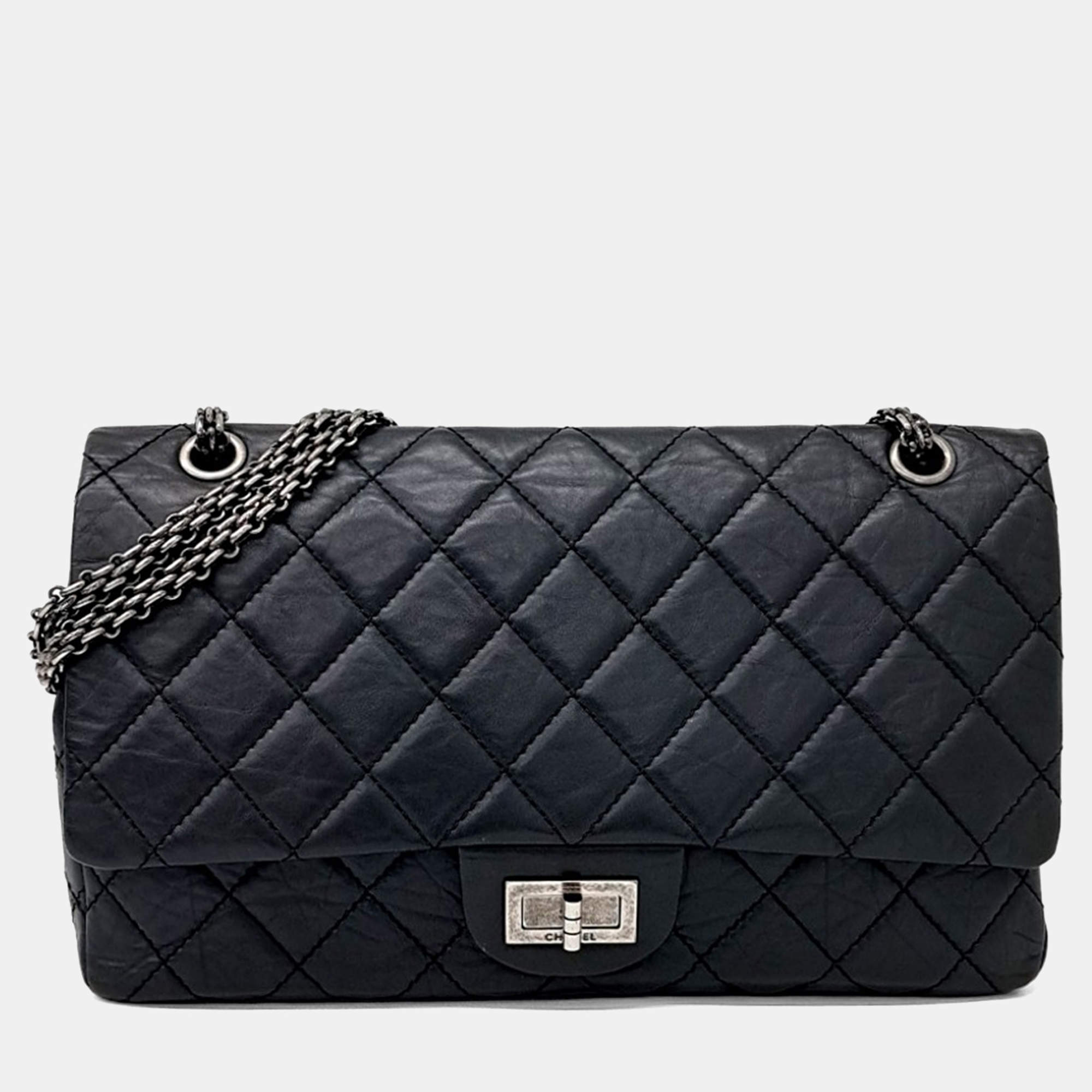 Pre Owned Chanel Black Leather Vintage 2.55 Bag