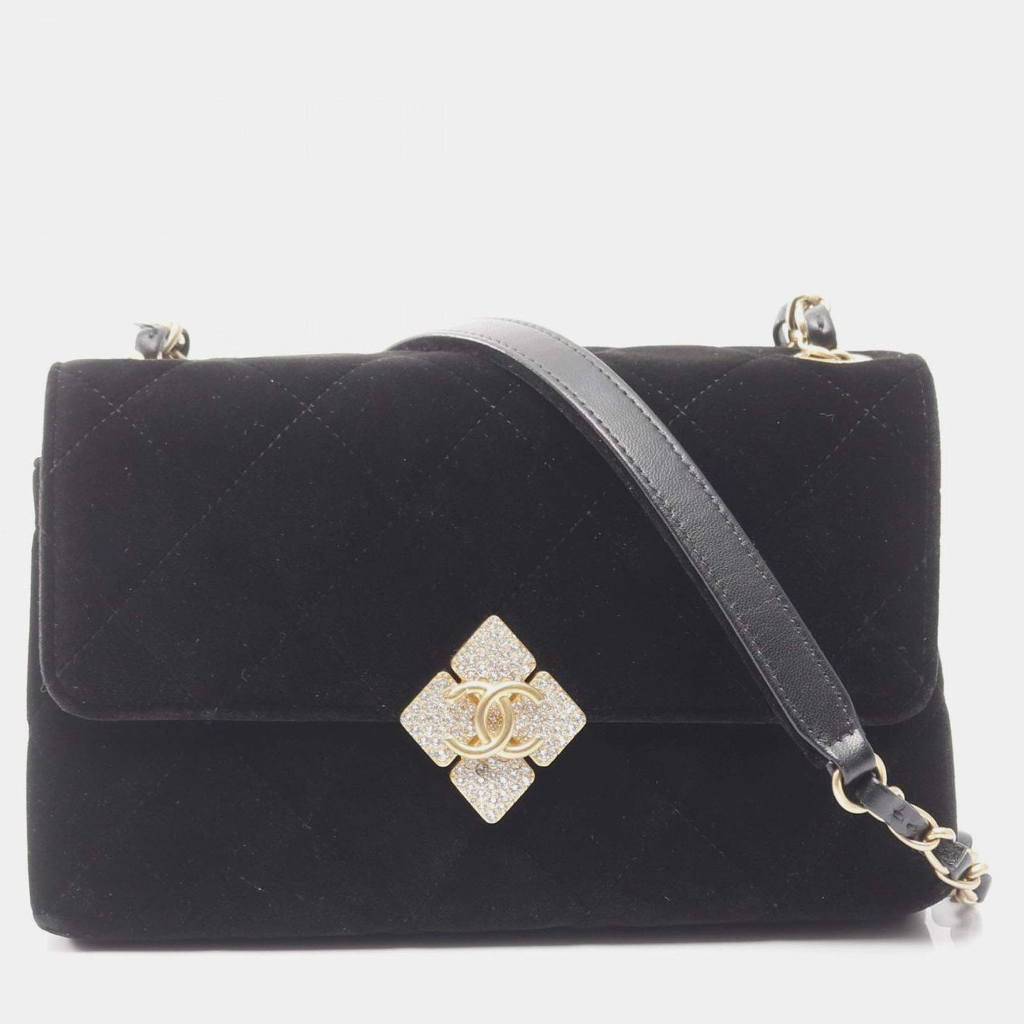 Pre Owned Chanel Paris-Chateau de Chenonceau Diamond Lock Black Velvet Flap Bag