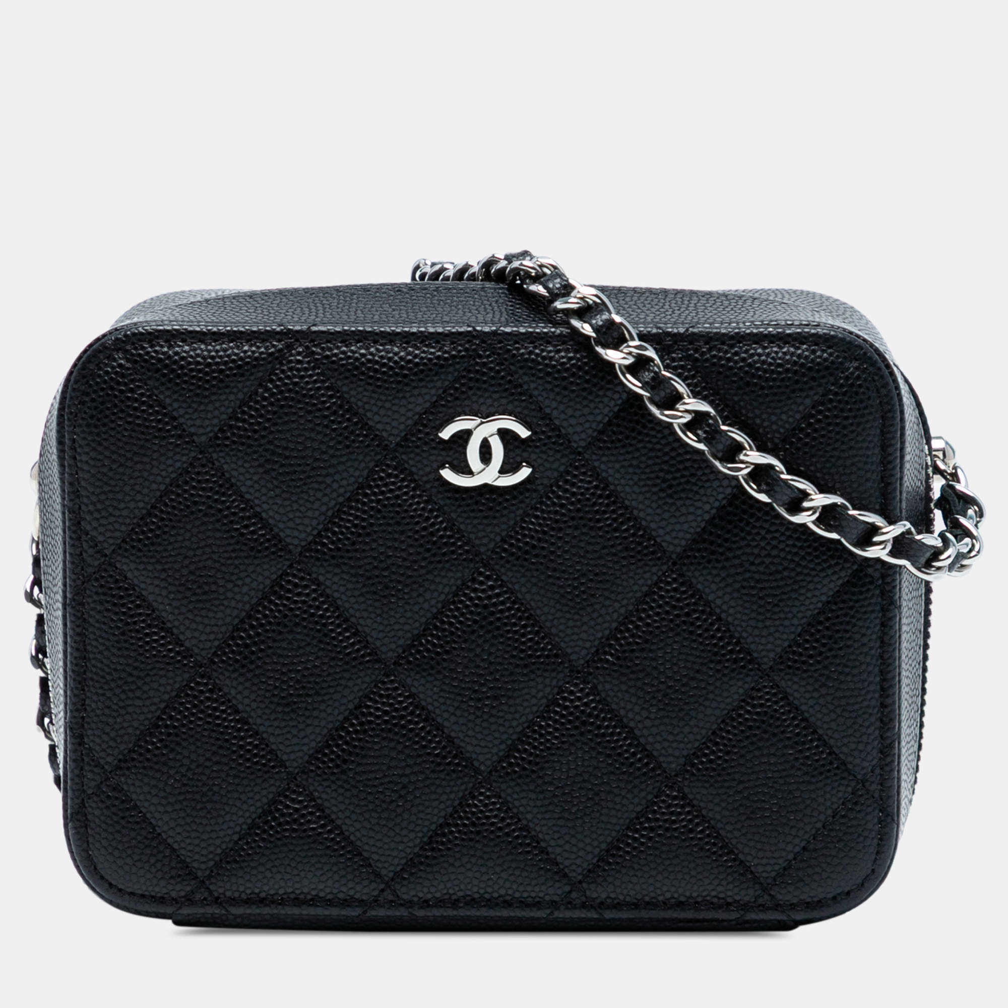 Pre Owned Chanel Black CC Quilted Caviar Camera Bag