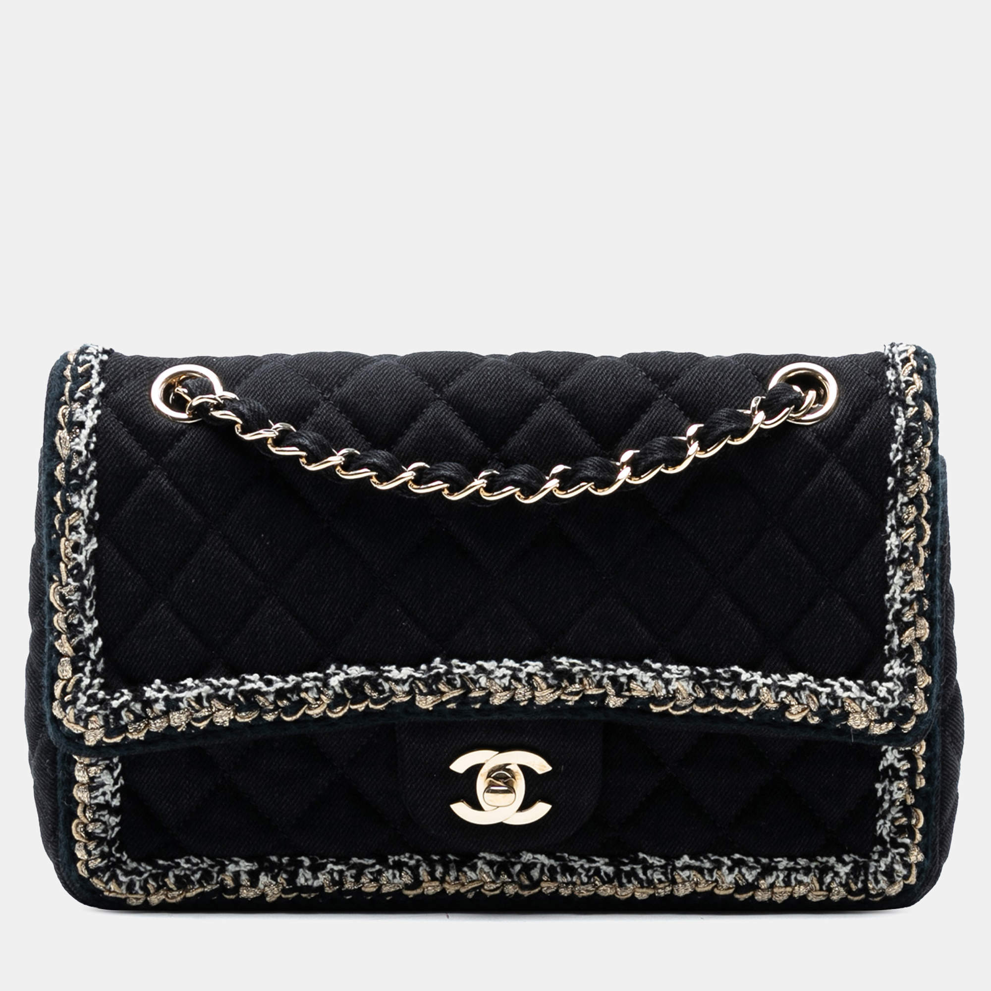 Pre Owned Chanel Black Medium Classic Denim Braided Single Flap