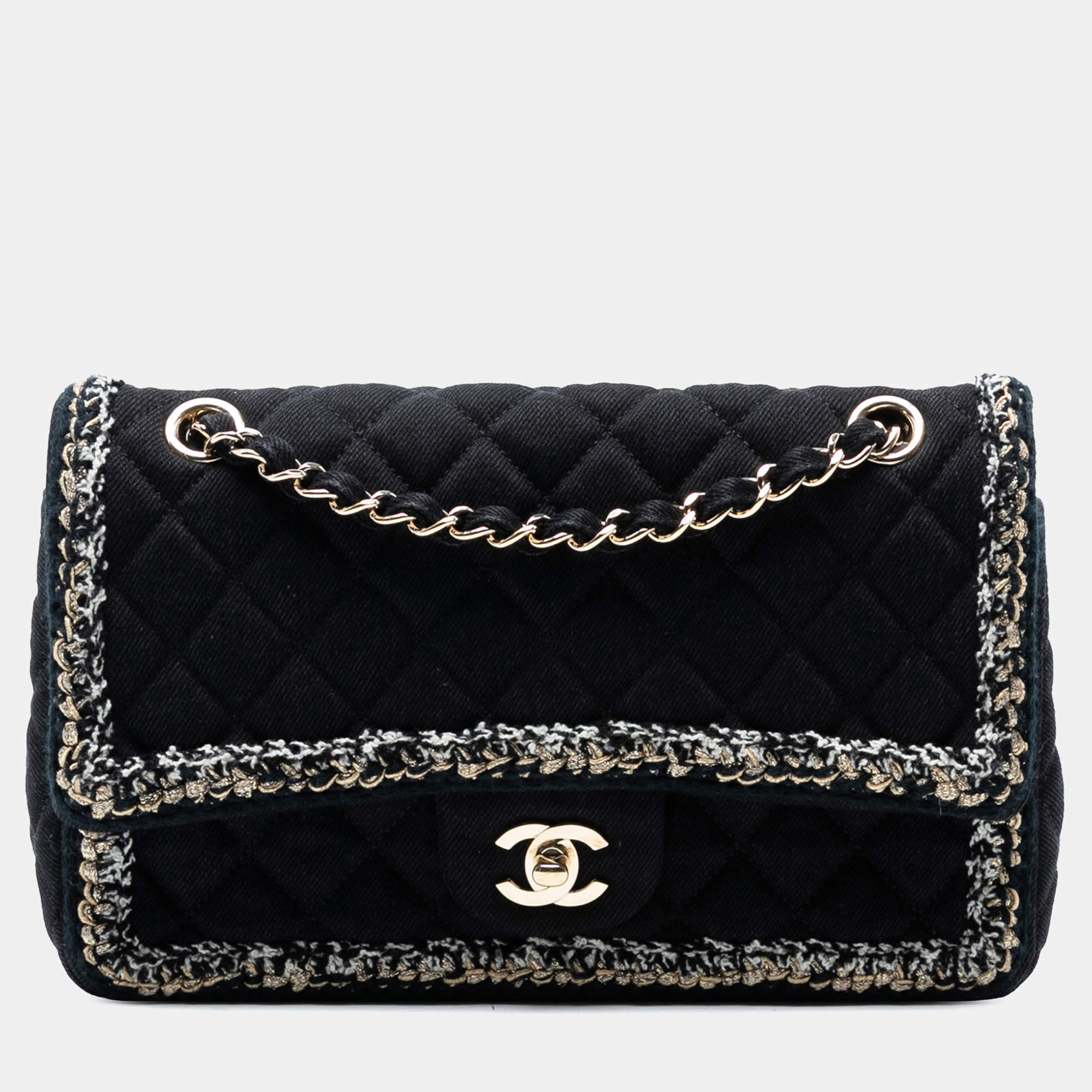 مملوكة مسبقًا Chanel Black Medium Classic Denim Braided Single Flap