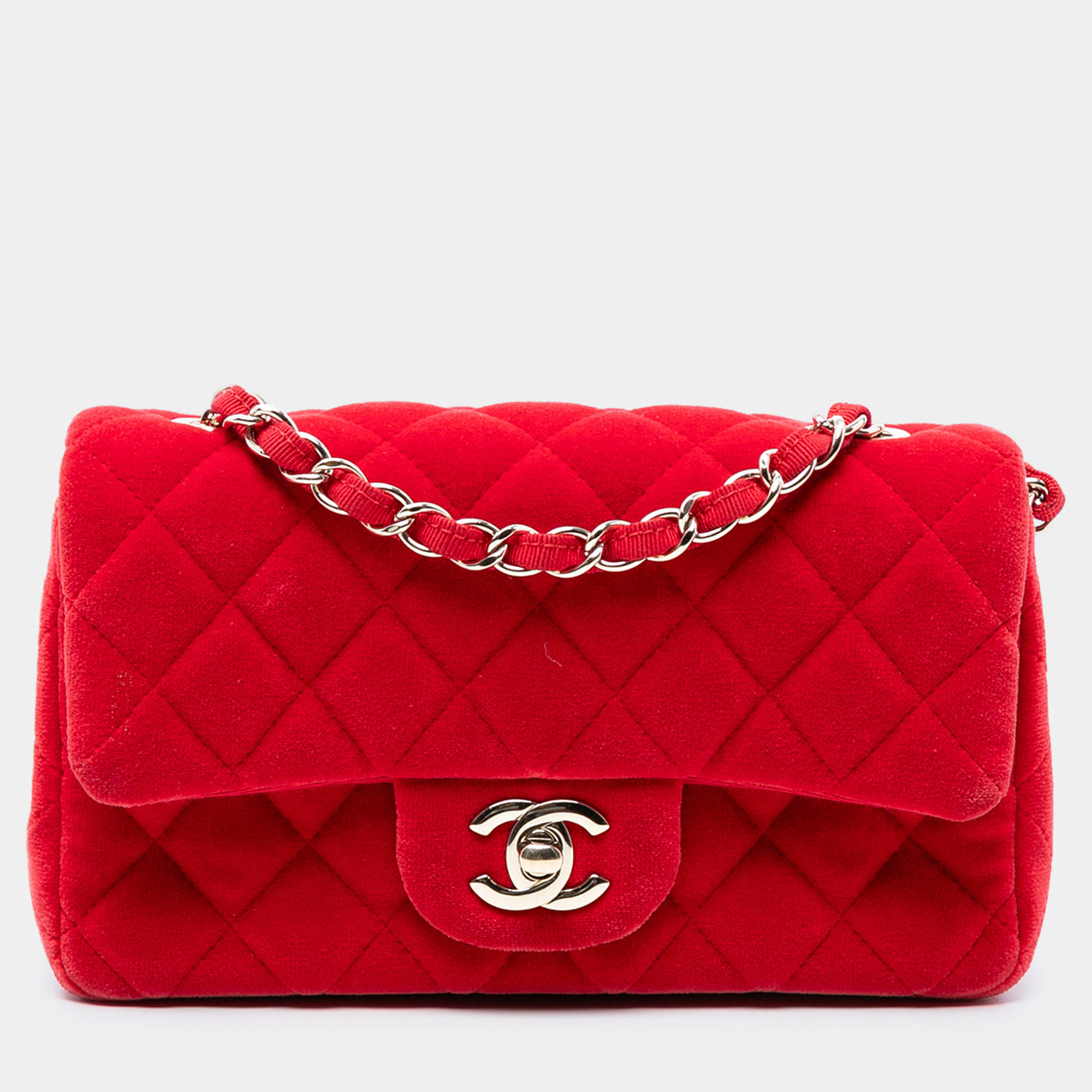 مملوكة مسبقًا Chanel Red Mini Rectangular Classic Velvet Single Flap