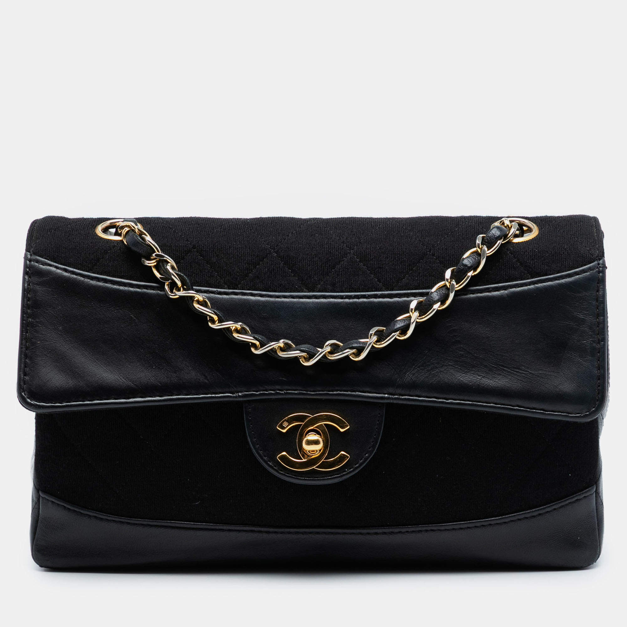 مملوكة مسبقًا Chanel Black CC Quilted Jersey and Lambskin Flap