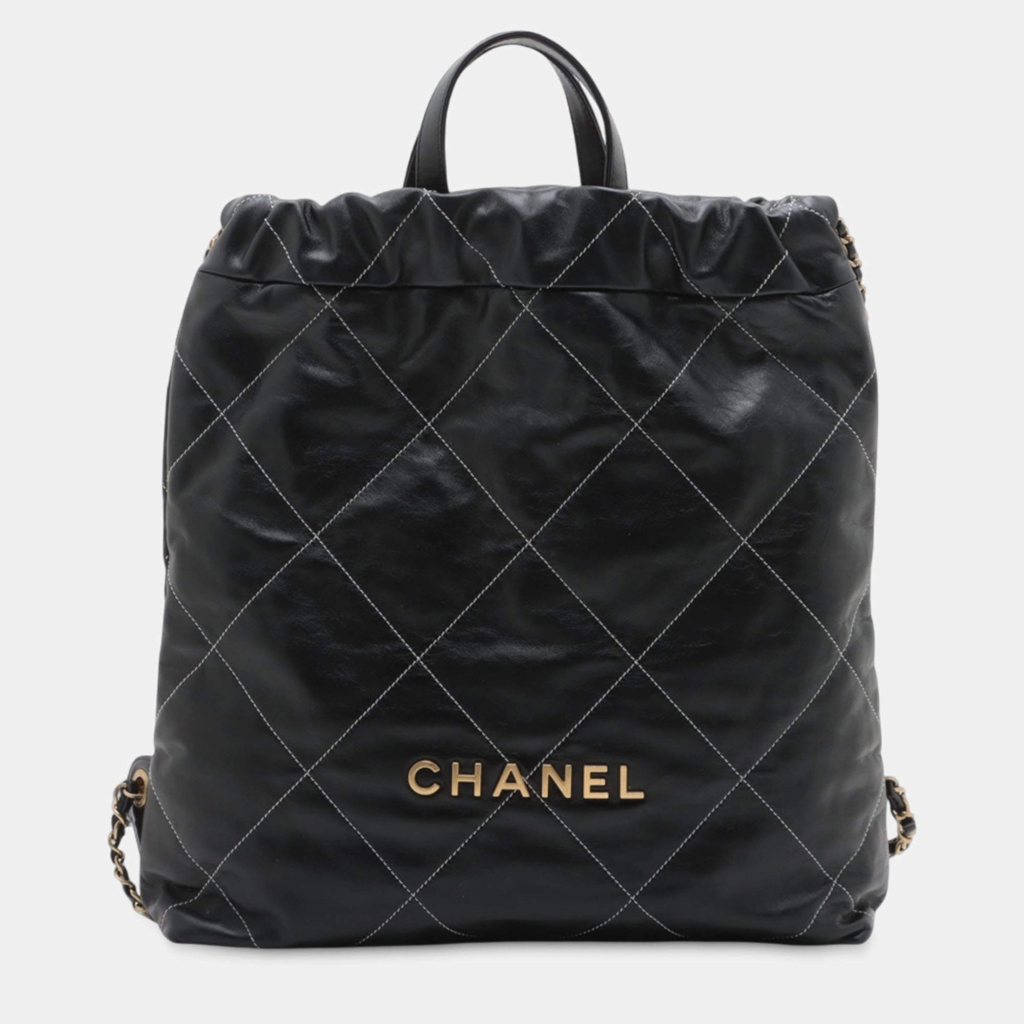 مملوكة مسبقًا Chanel Black Large Shiny Quilted Calfskin 22 Backpack