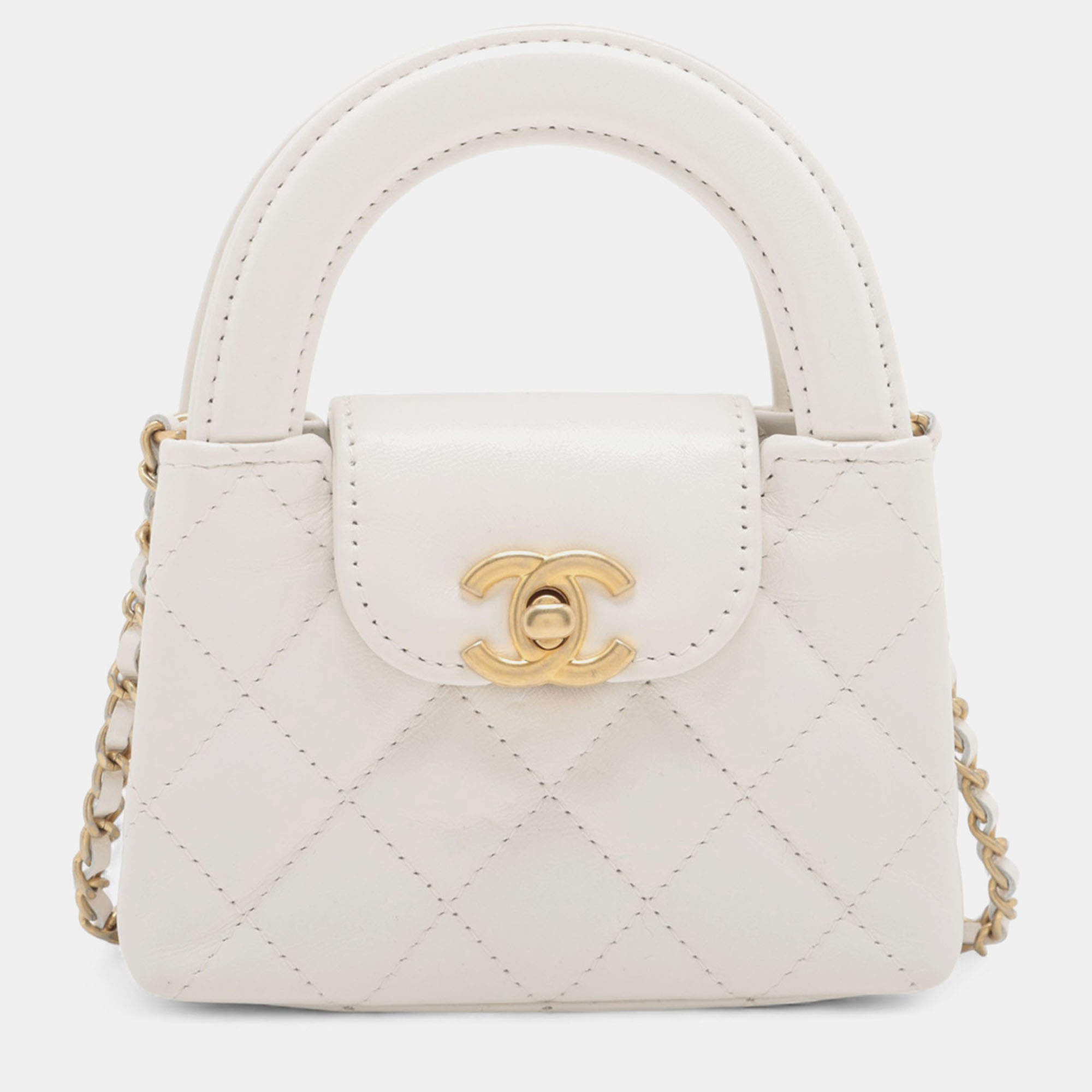 مملوكة مسبقًا Chanel White Nano Aged Calfskin Kelly Shopper Bag