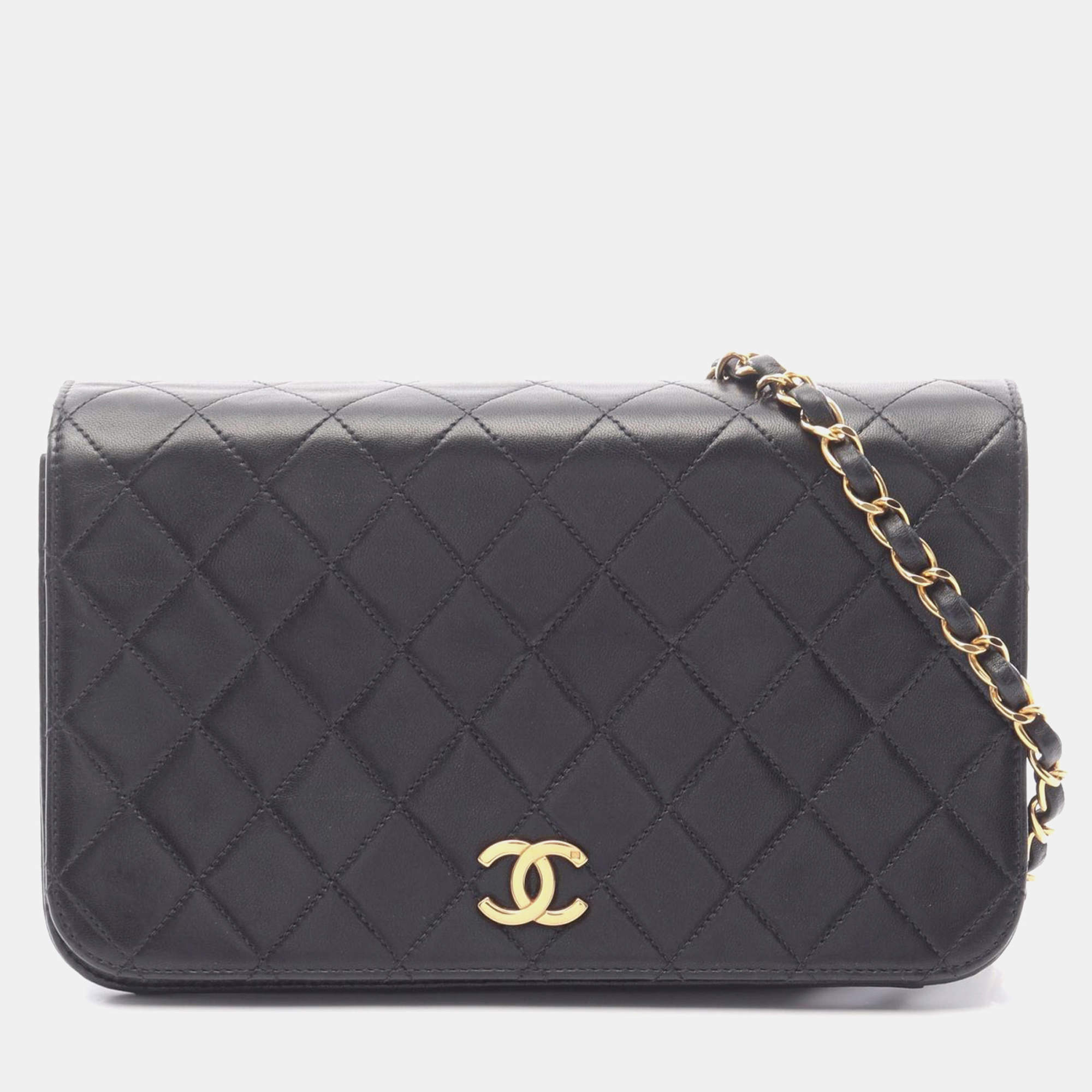 Pre Owned Chanel Full Flap Black Leather Shoulder Bag