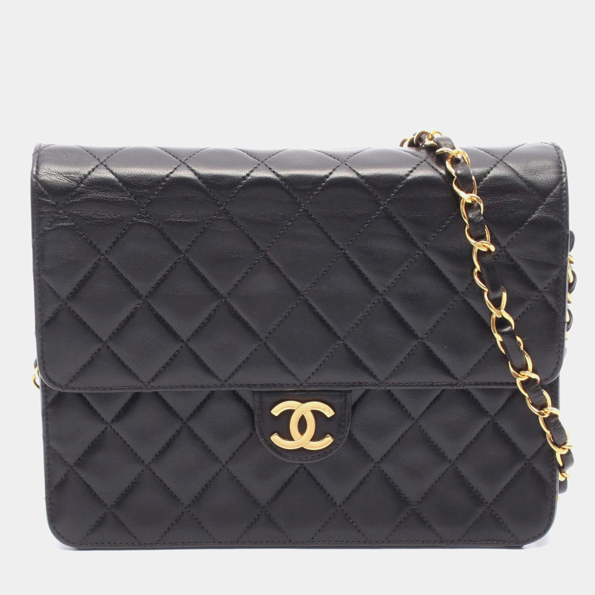 Pre Owned Chanel Square Flap Black Quilted Leather Shoulder Bag