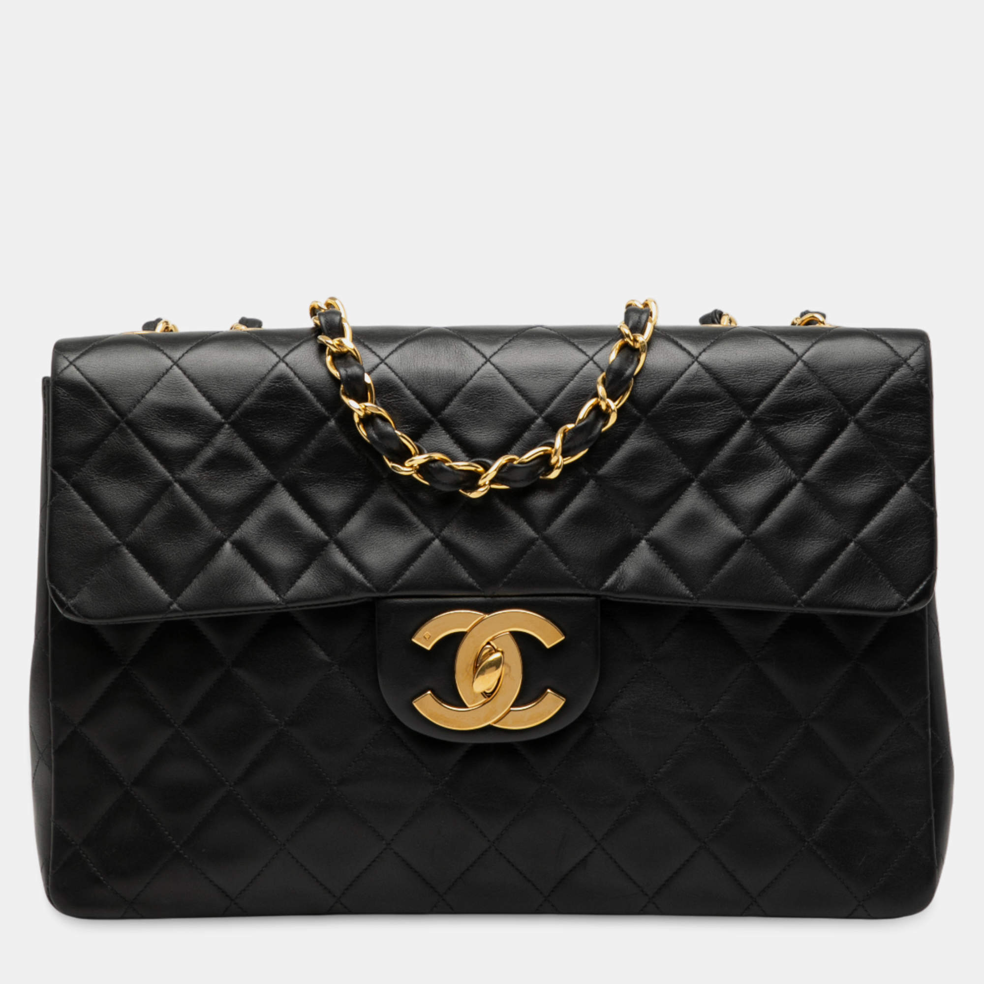Pre Owned Chanel Black Maxi XL Classic Lambskin Single Flap