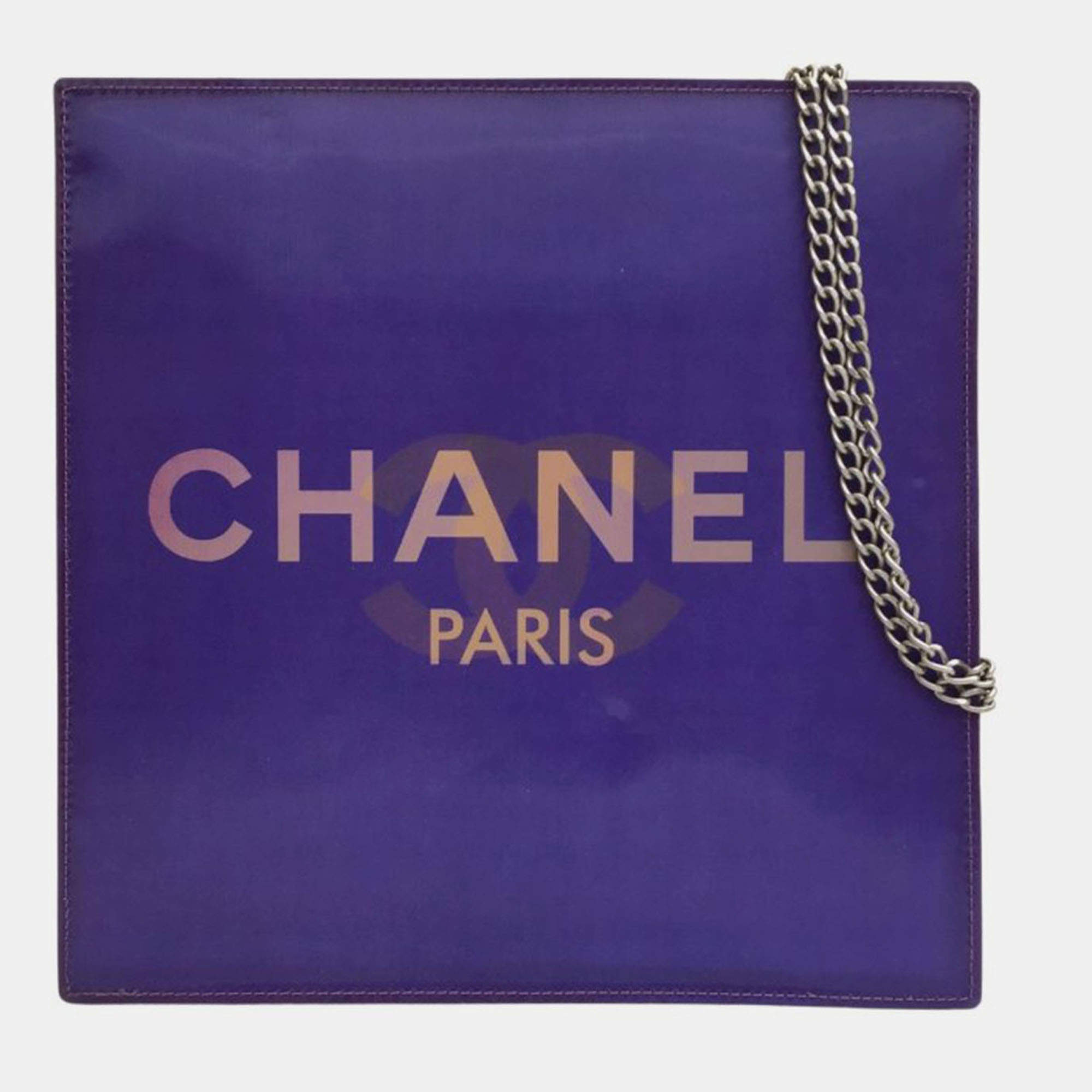 Pre Owned Chanel Purple Hologram Vinyl Square Chain Tote