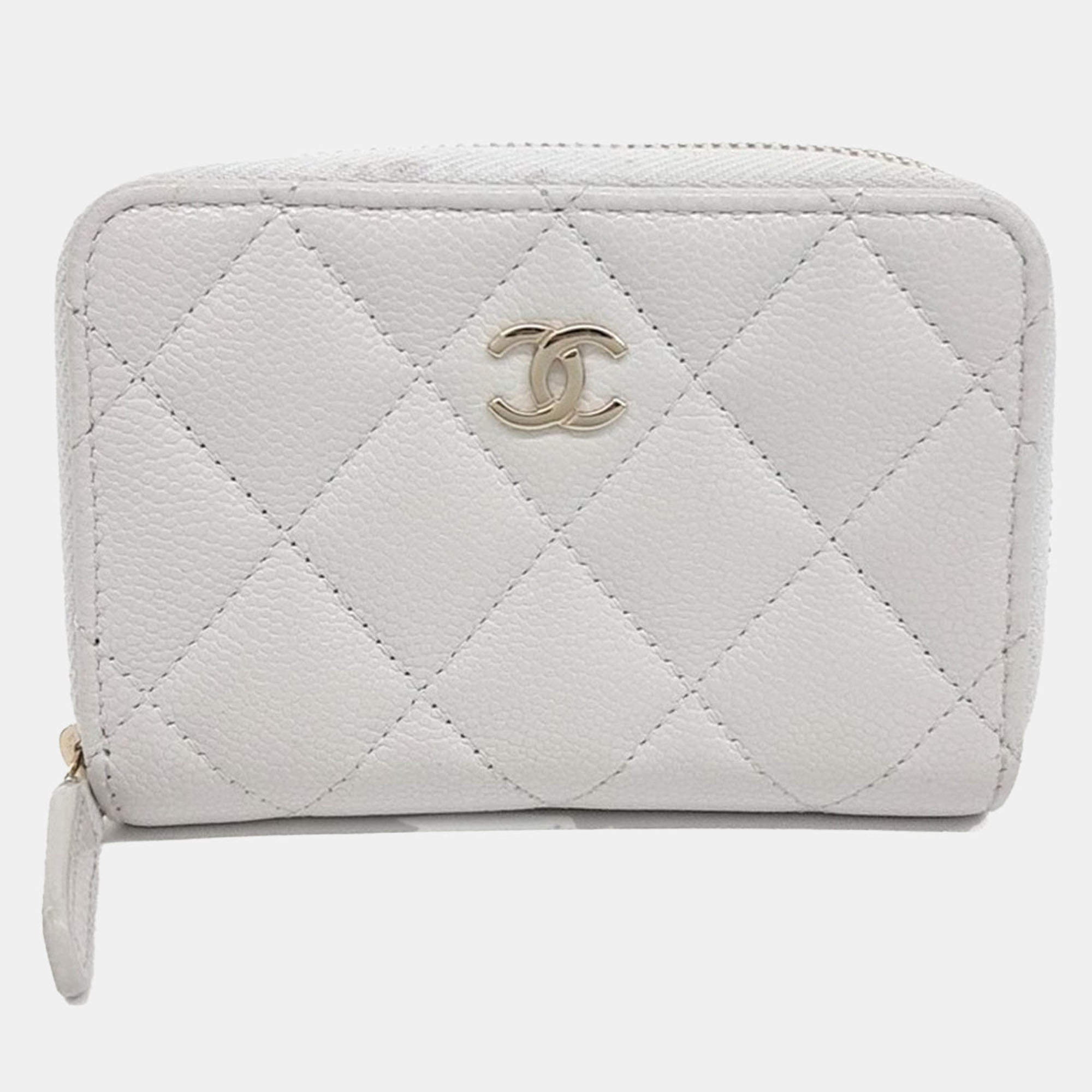 Pre Owned Chanel Grey Leather Caviar Card Holder