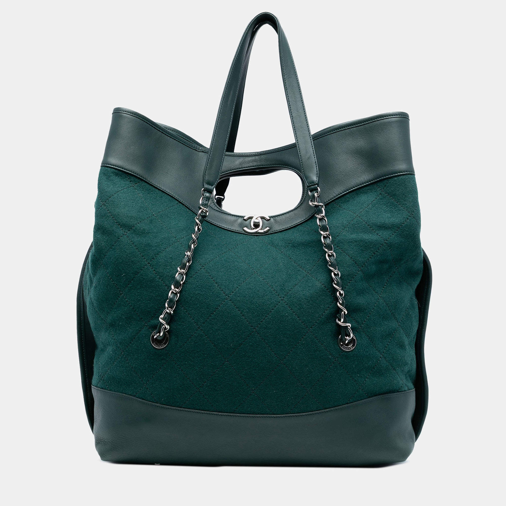 مملوكة مسبقًا حقيبة شانيل للتسوق الأخضر واسعة جدًا صوف و جلد العجل 31 مع درزات