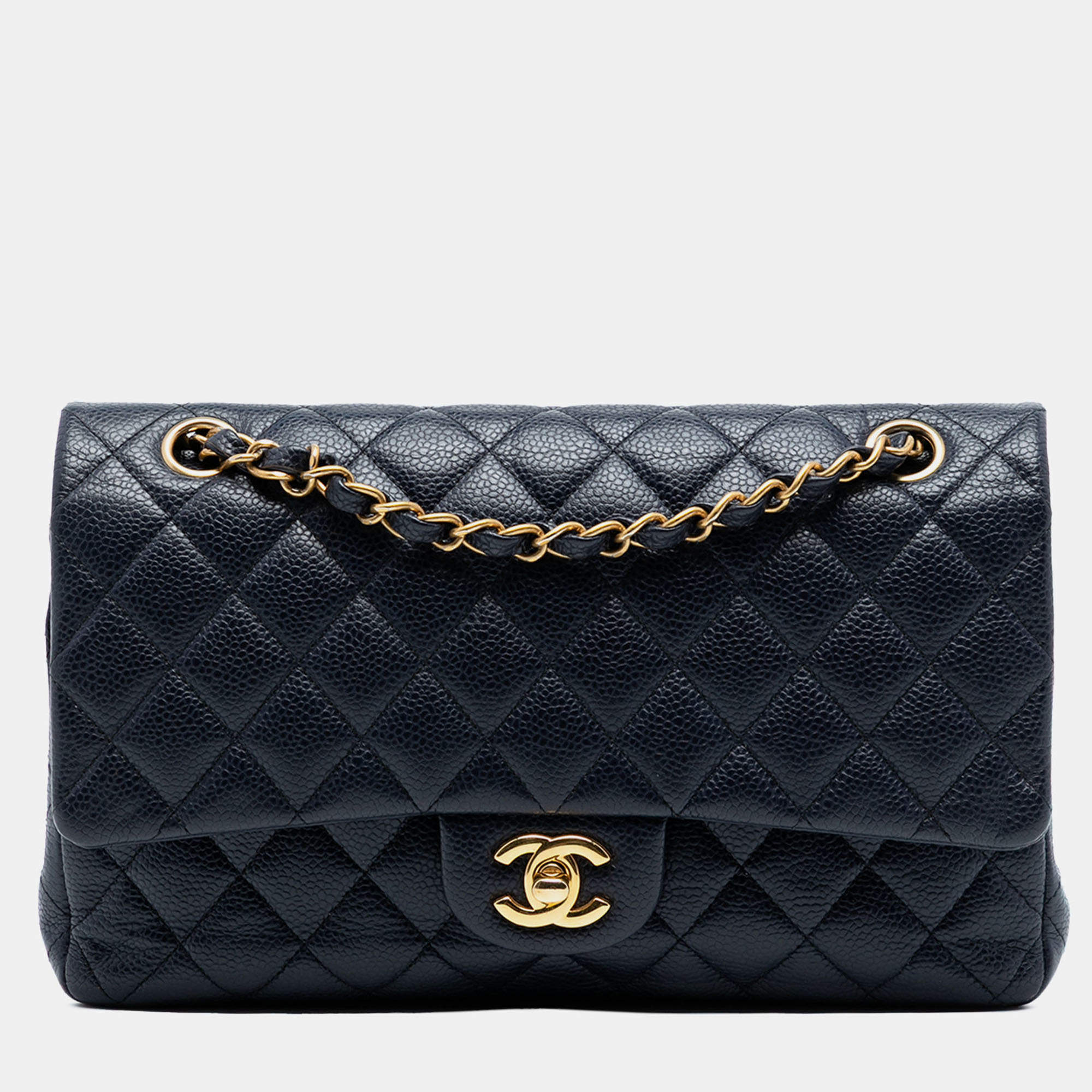 Pre Owned Chanel Blue Medium Classic Caviar Double Flap