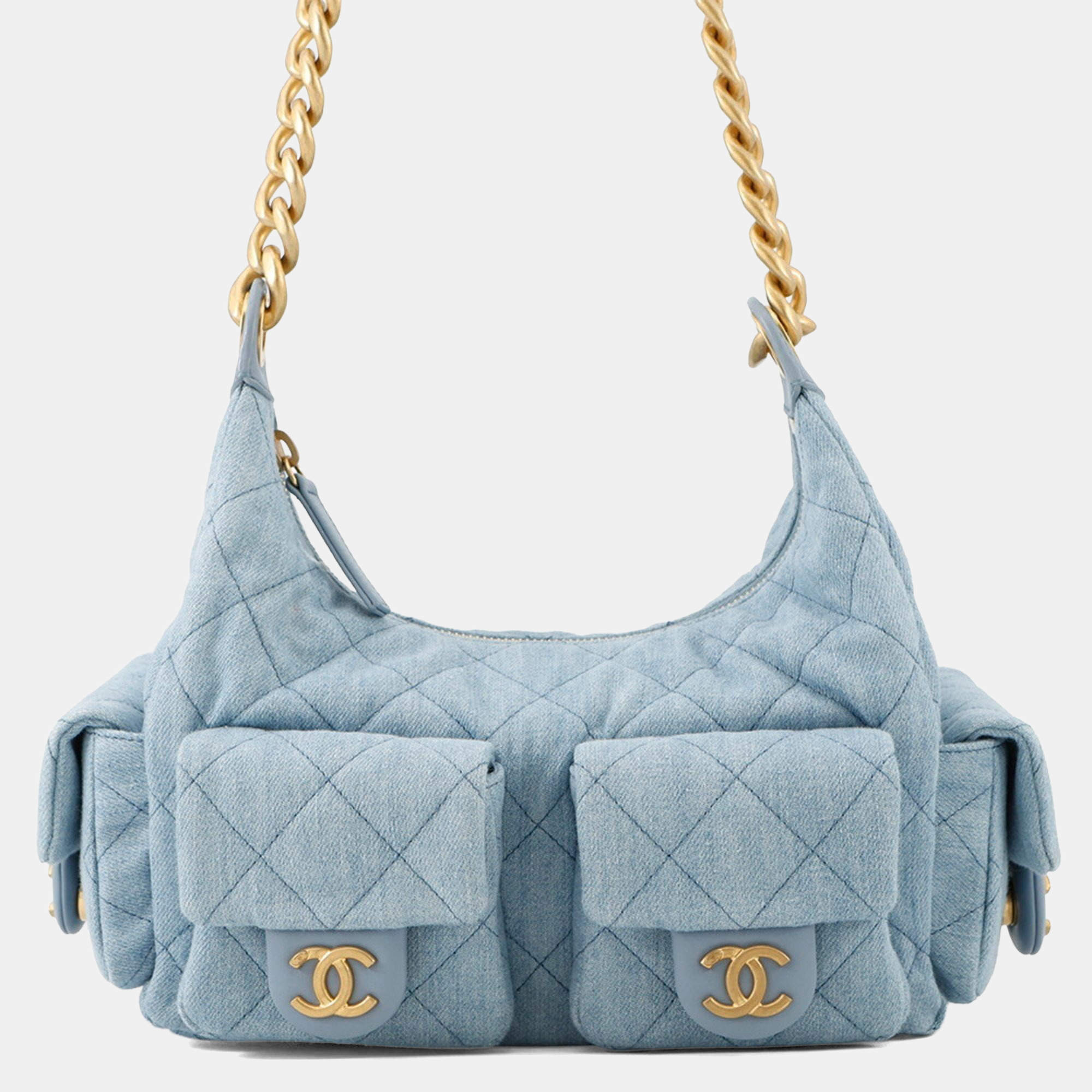 مملوكة مسبقًا Chanel Chain Shoulder Bag Hobo Matelasse Coco Mark Denim