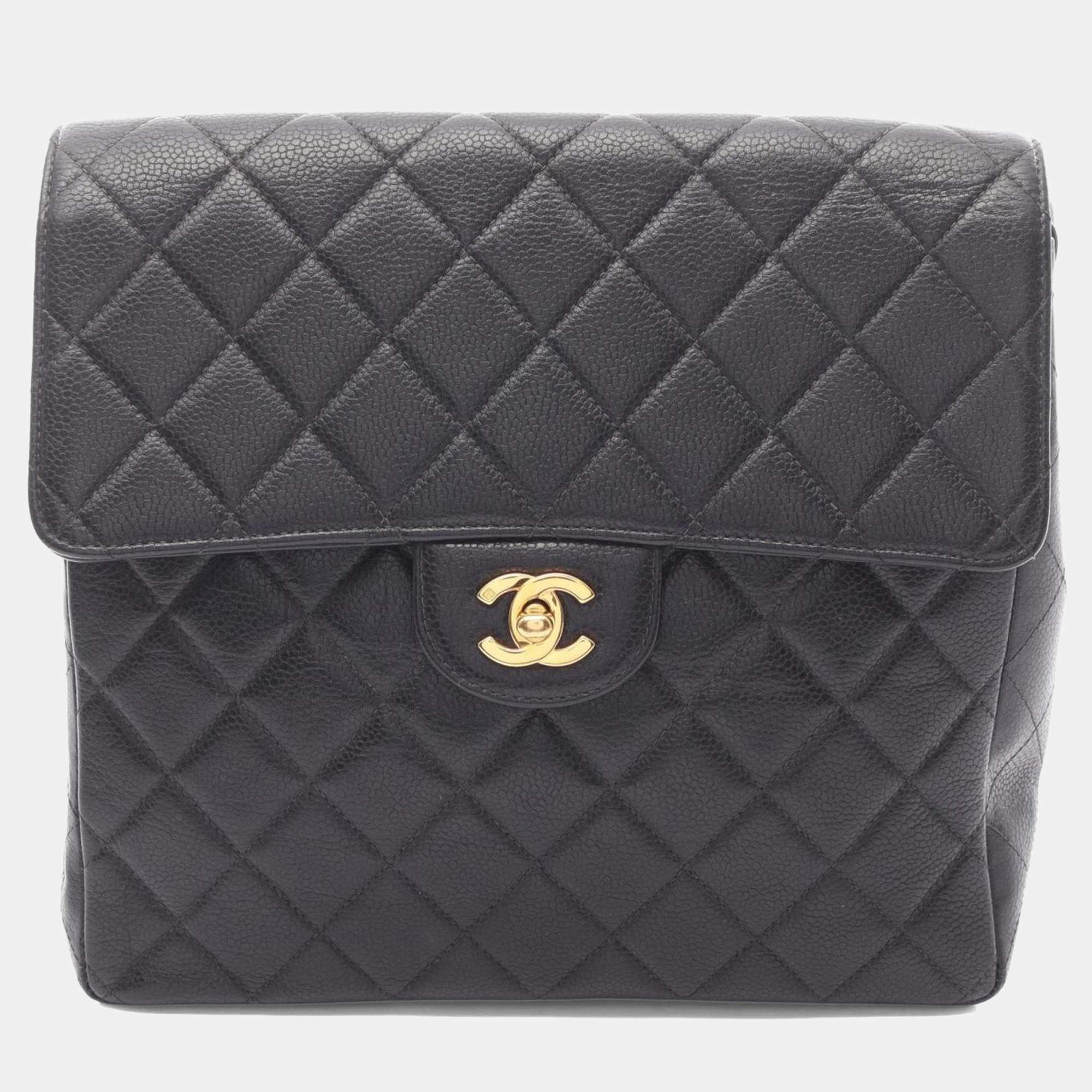 مملوكة مسبقًا Chanel Matelasse Backpack Bag In Calfskin Leather Black