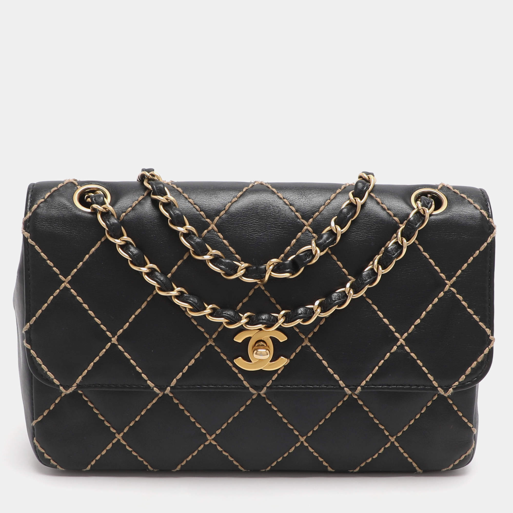 مملوكة مسبقًا Chanel Black Wild Stitch Surpique Quilted Leather Bag