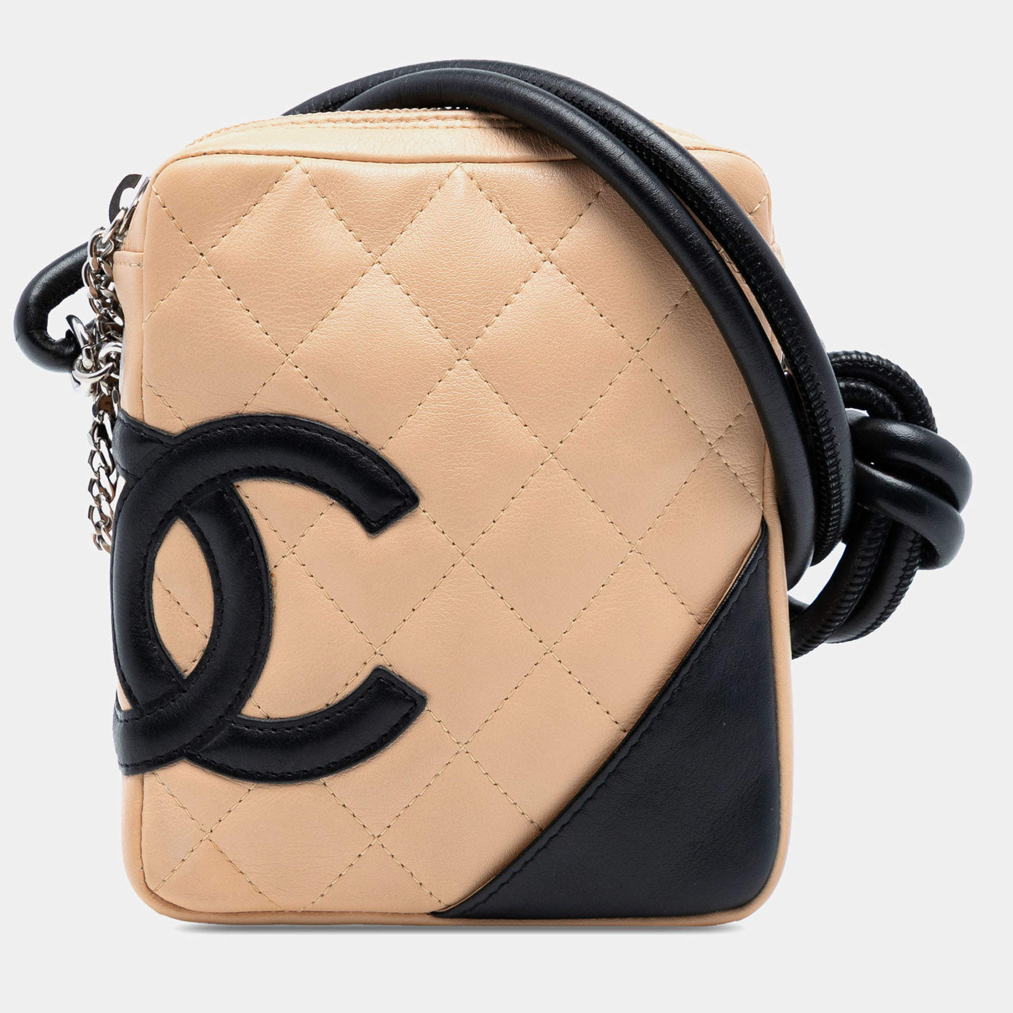 Pre Owned Chanel Black Brown Mini Lambskin Cambon Ligne Crossbody