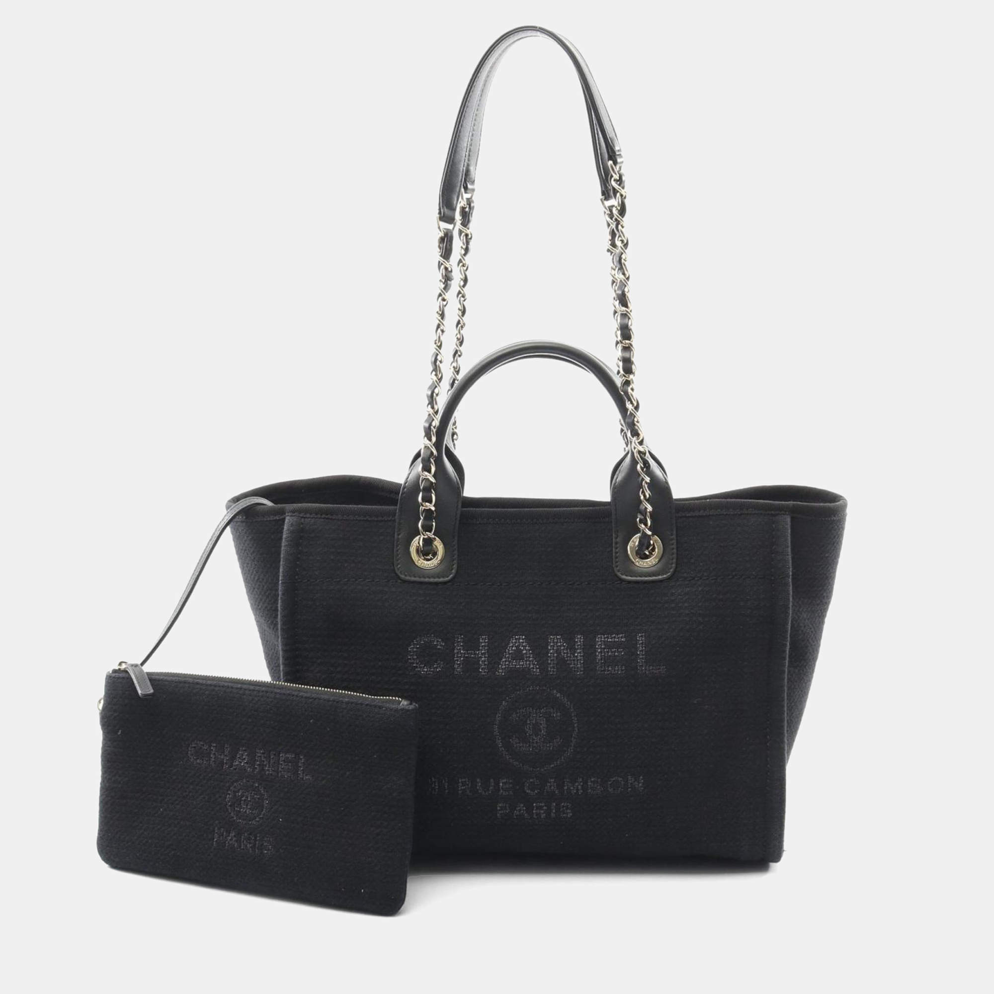 Pre Owned Chanel Deauville Small Tote Bag Canvas And Leather Black