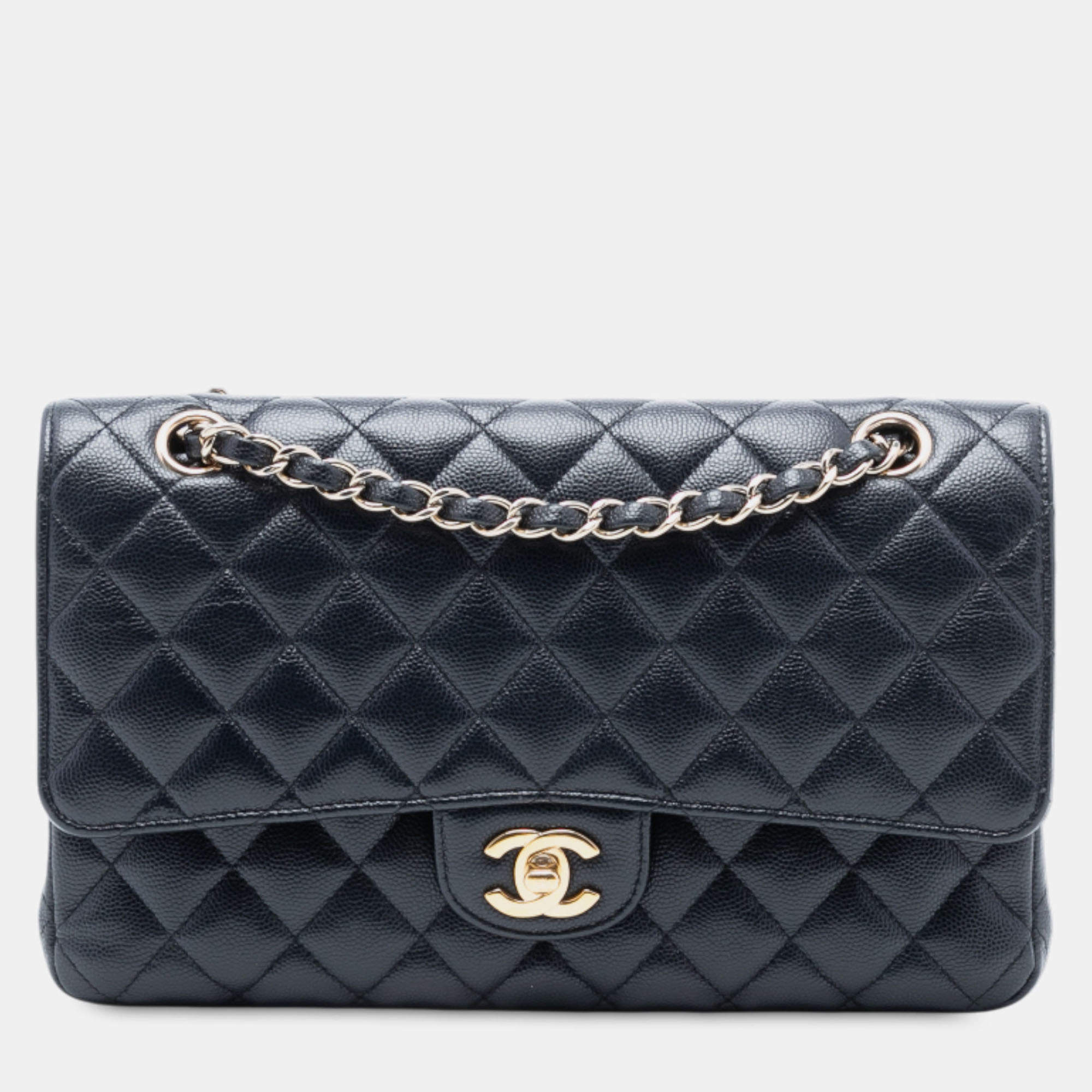 Pre Owned Chanel Blue Medium Classic Caviar Double Flap