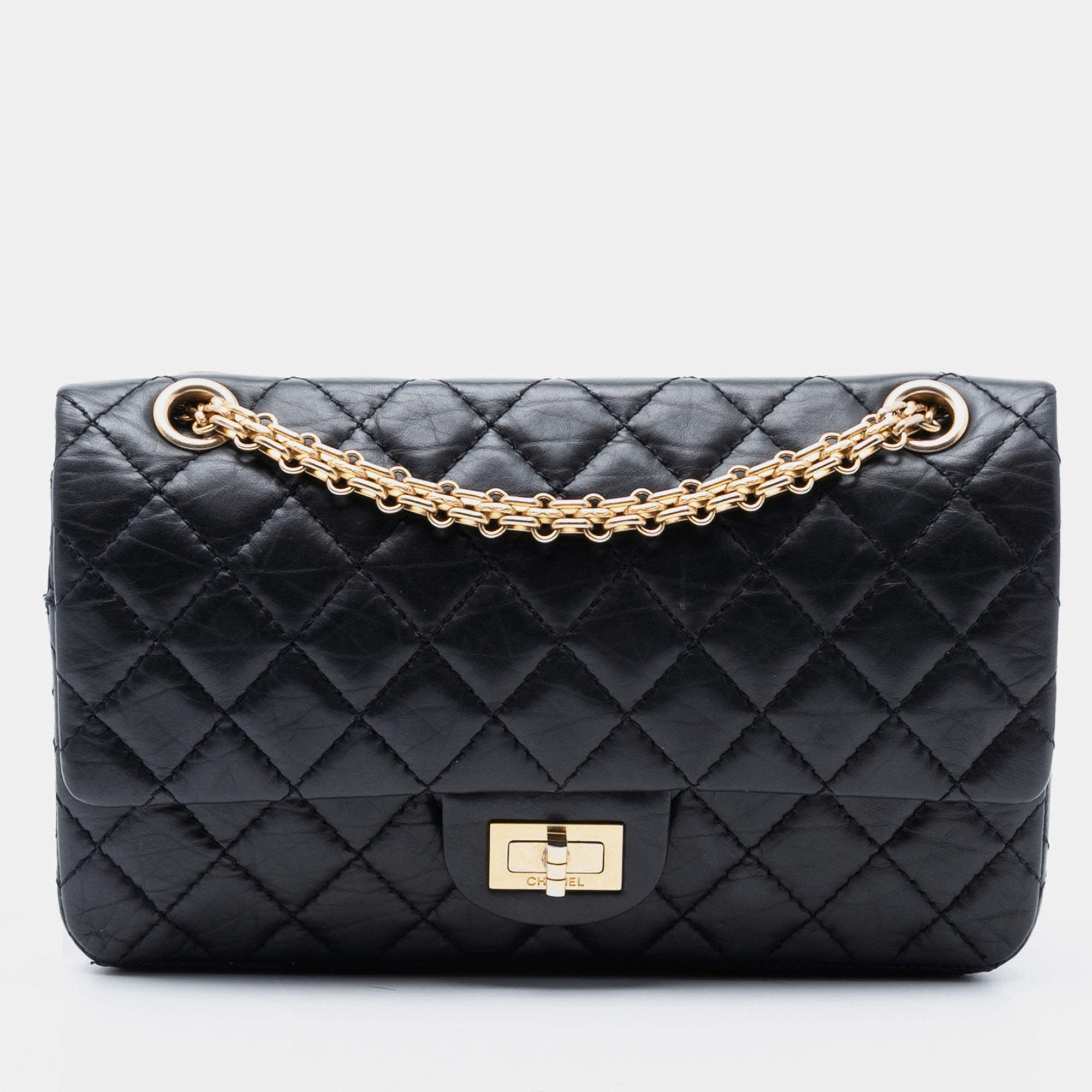 مملوكة مسبقًا Chanel Black Reissue 2.55 Quilted Aged Calfskin Double Flap 225