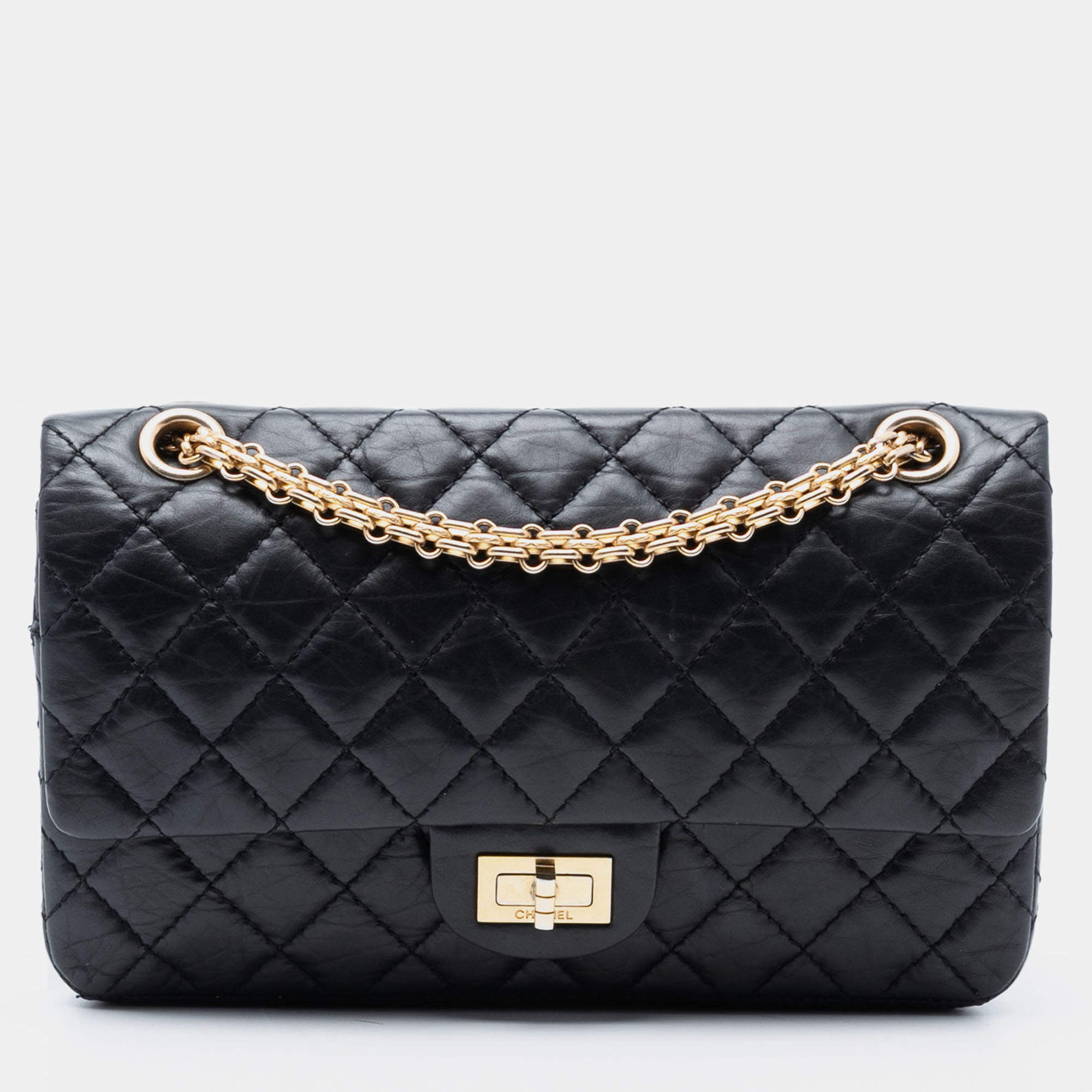 مملوكة مسبقًا Chanel Black Reissue 2.55 Quilted Aged Calfskin Double Flap 225