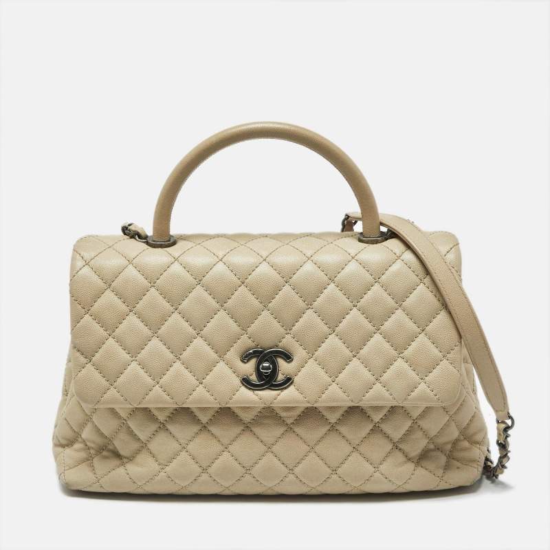 مملوكة مسبقًا Chanel Coco Handle Beige Medium Caviar Quilted Leather Top Handle Bag