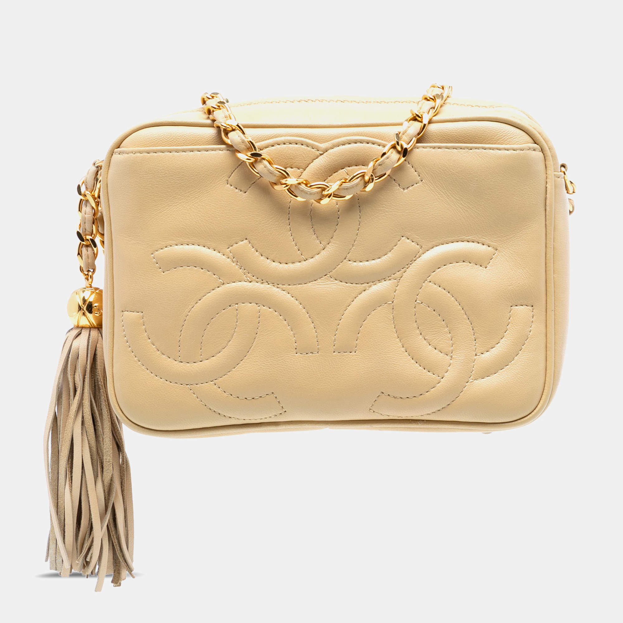 Pre Owned Chanel Brown Triple CC Lambskin Tassel Chain Camera Bag