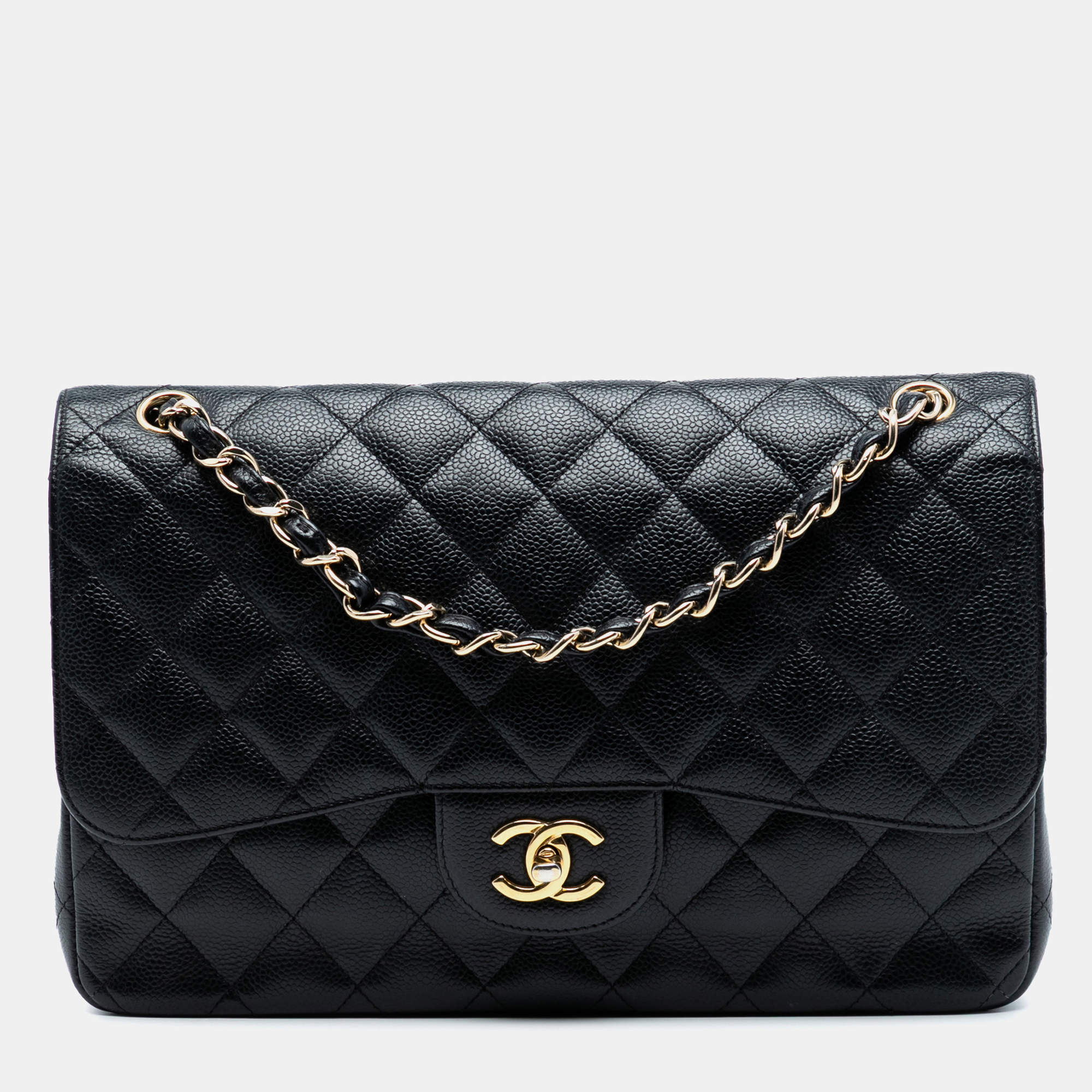 Pre Owned Chanel Black Jumbo Classic Caviar Double Flap