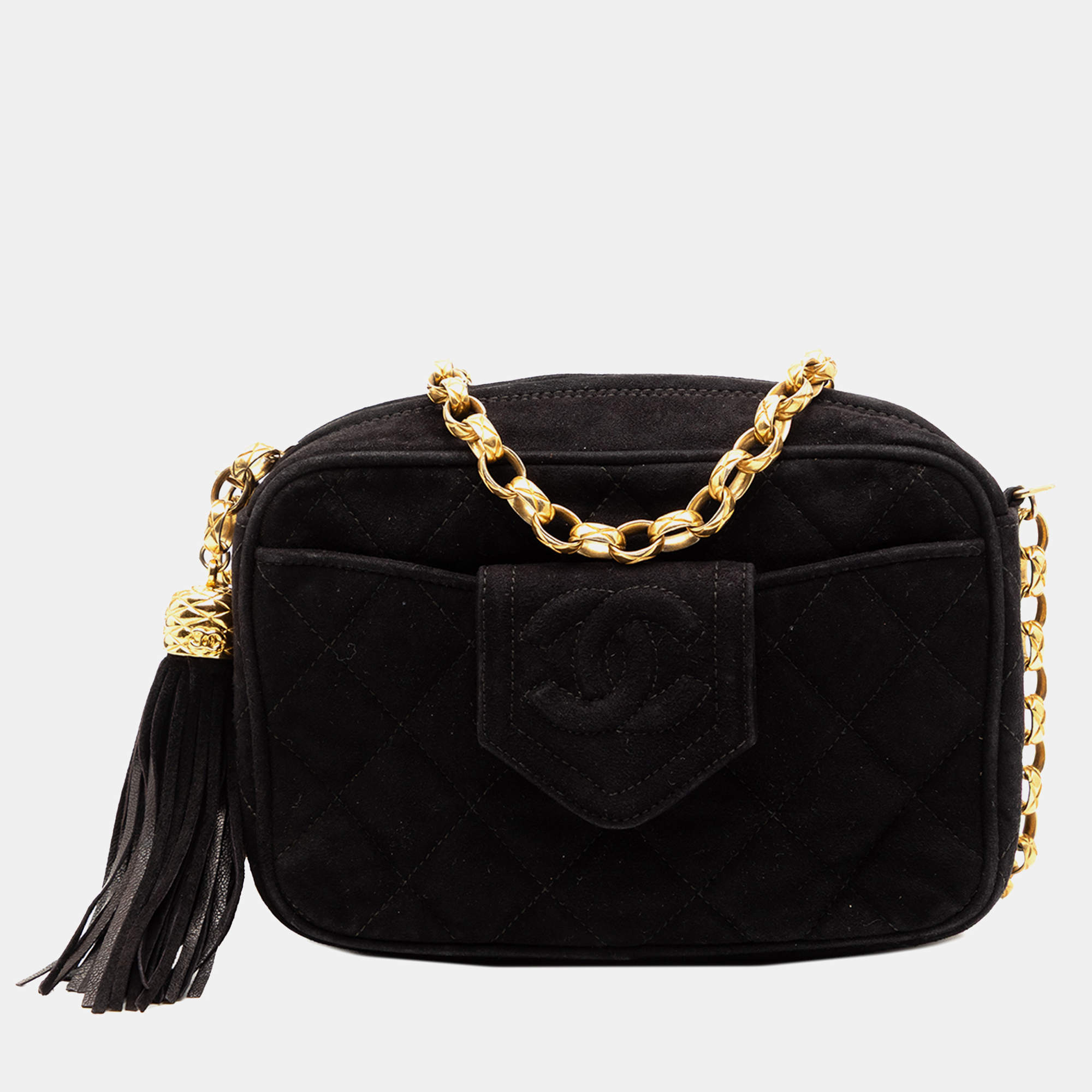 مملوكة مسبقًا Chanel Black Mini CC Quilted Suede Tassel Camera Bag