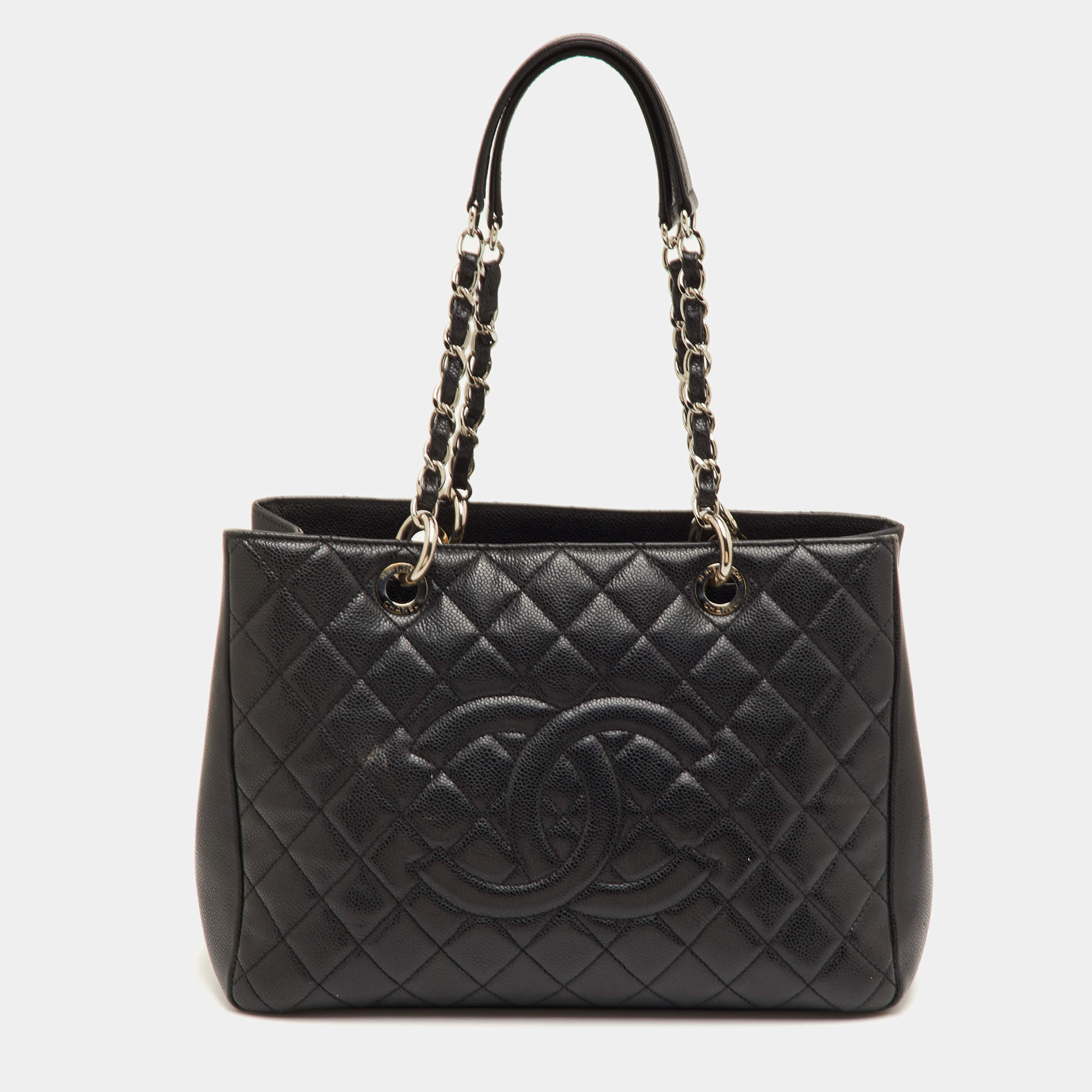 Pre Owned Chanel GST Black Quilted Caviar Leather Tote Bag