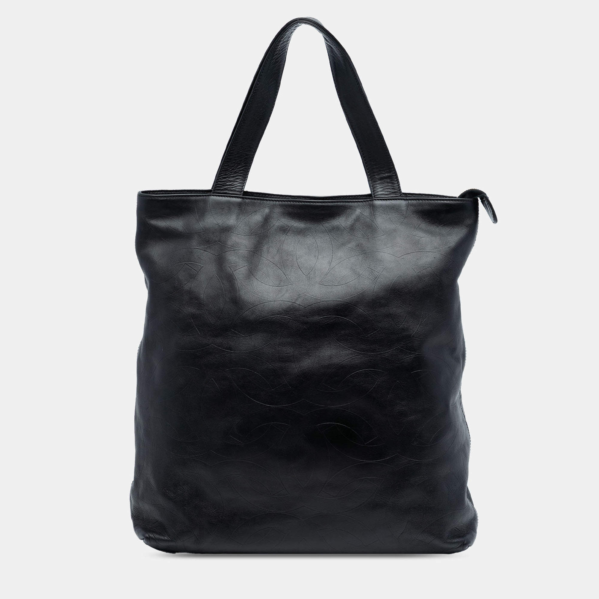 Pre Owned Chanel Black CC Embossed Leather Tote