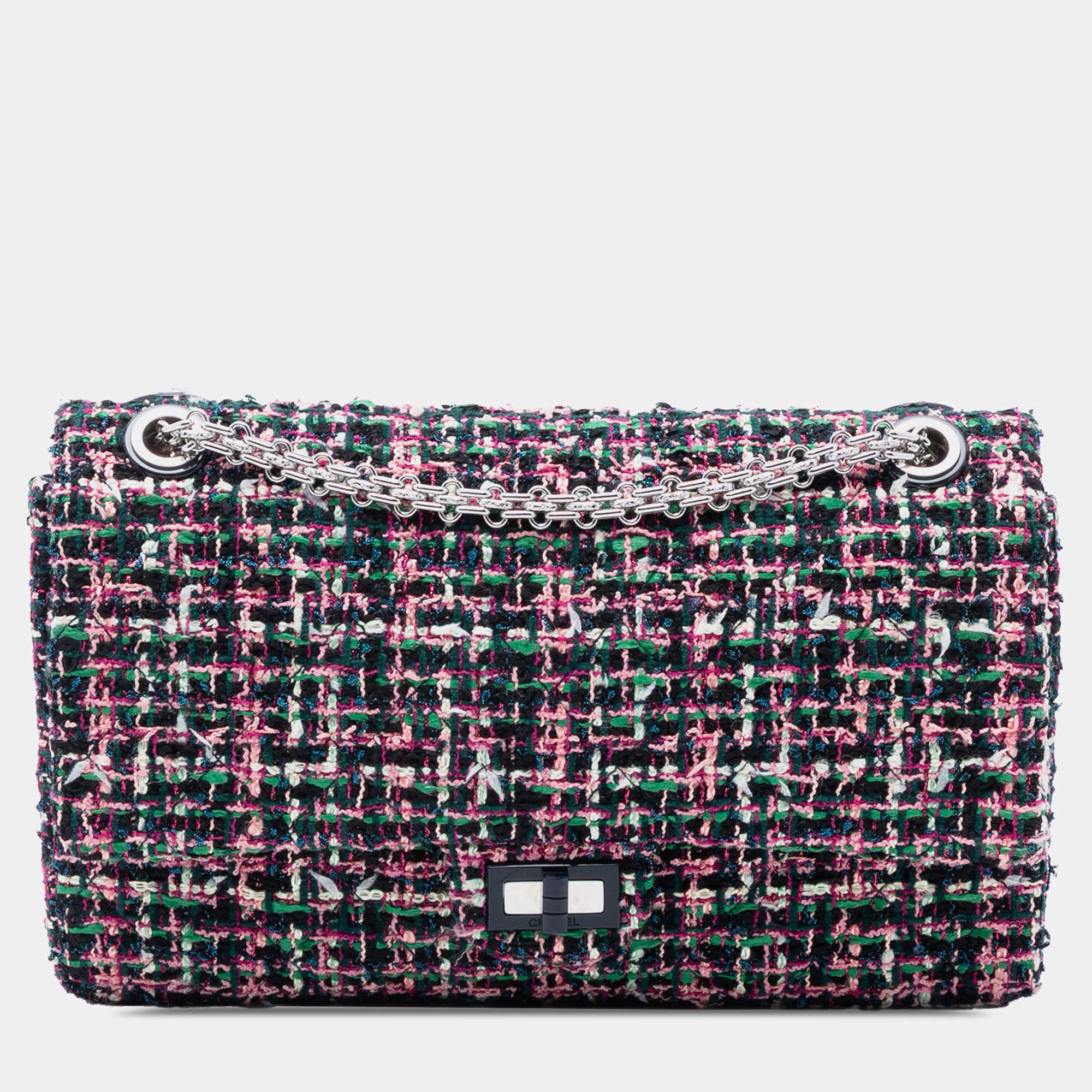 Pre Owned شانيل أسود وردي ريإيشو تويد فالاب مزدوج ٢٢٦