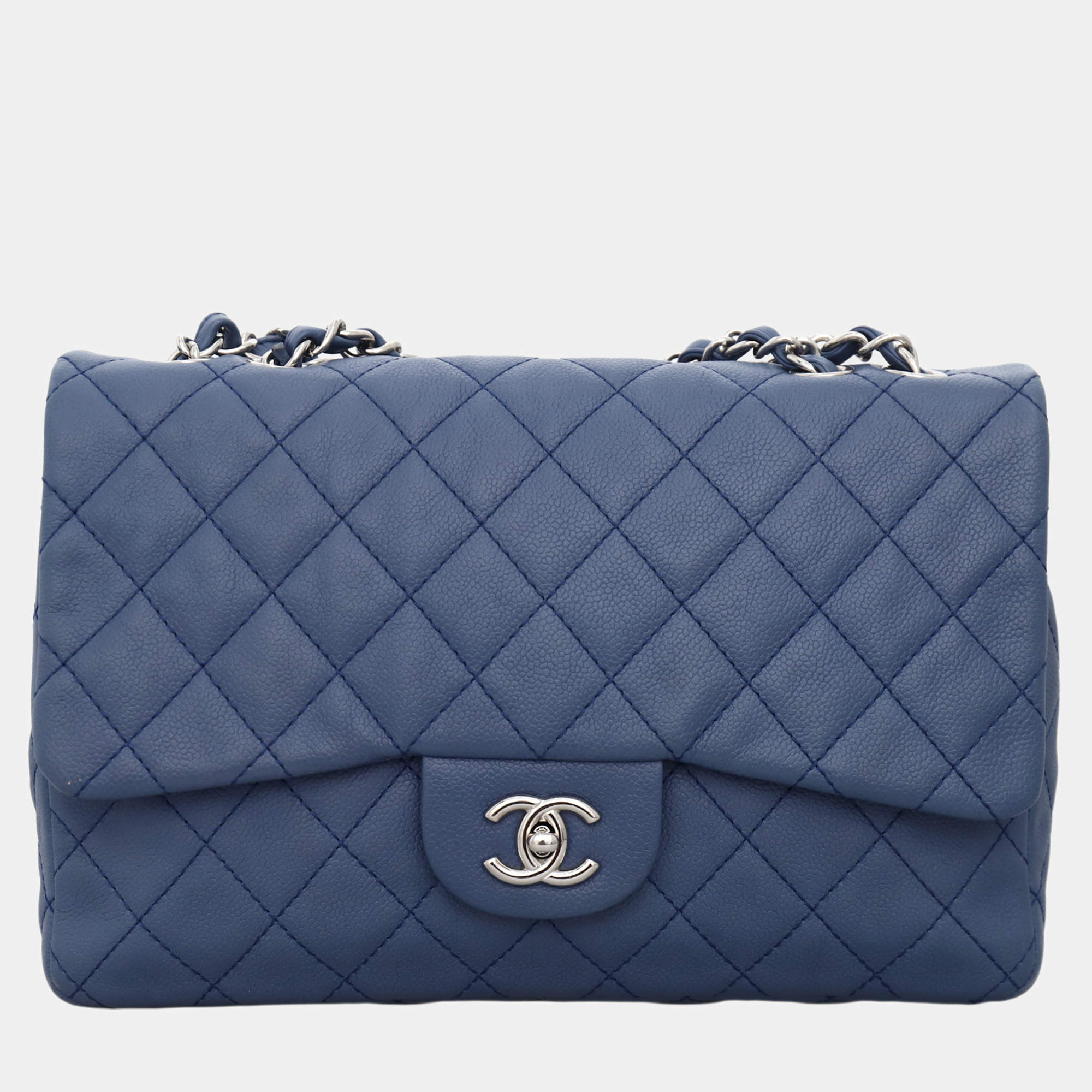 مملوكة مسبقًا Chanel Blue Soft Caviar Jumbo Single Flap Bag