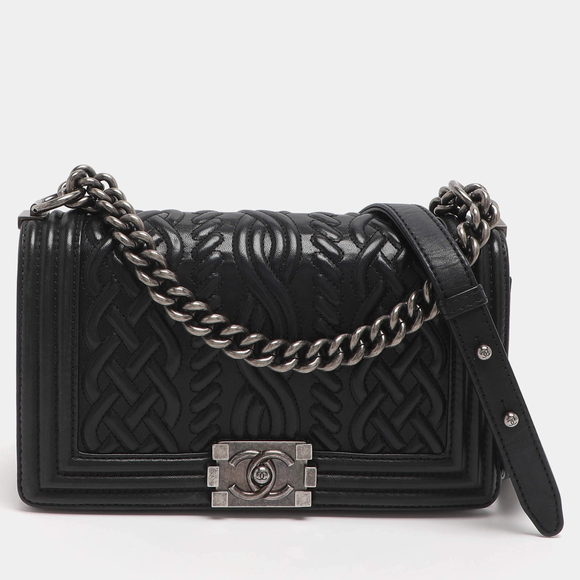 Pre Owned حقيبة شانيل بوي جلد أزرق مبطن متوسطة بقلاب