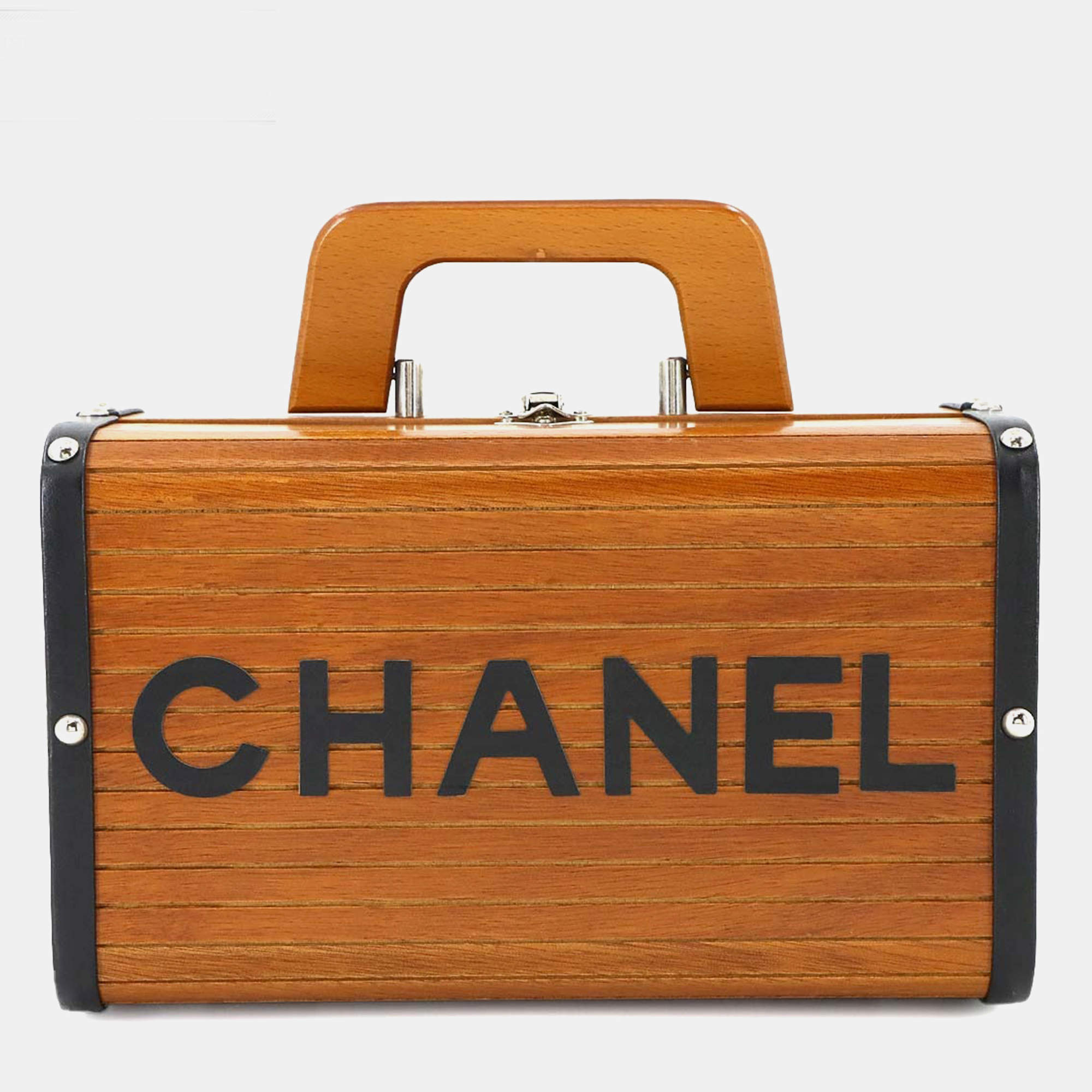 مملوكة مسبقًا حقيبة فانيتي شانيل جلد بني خشبي/أسود