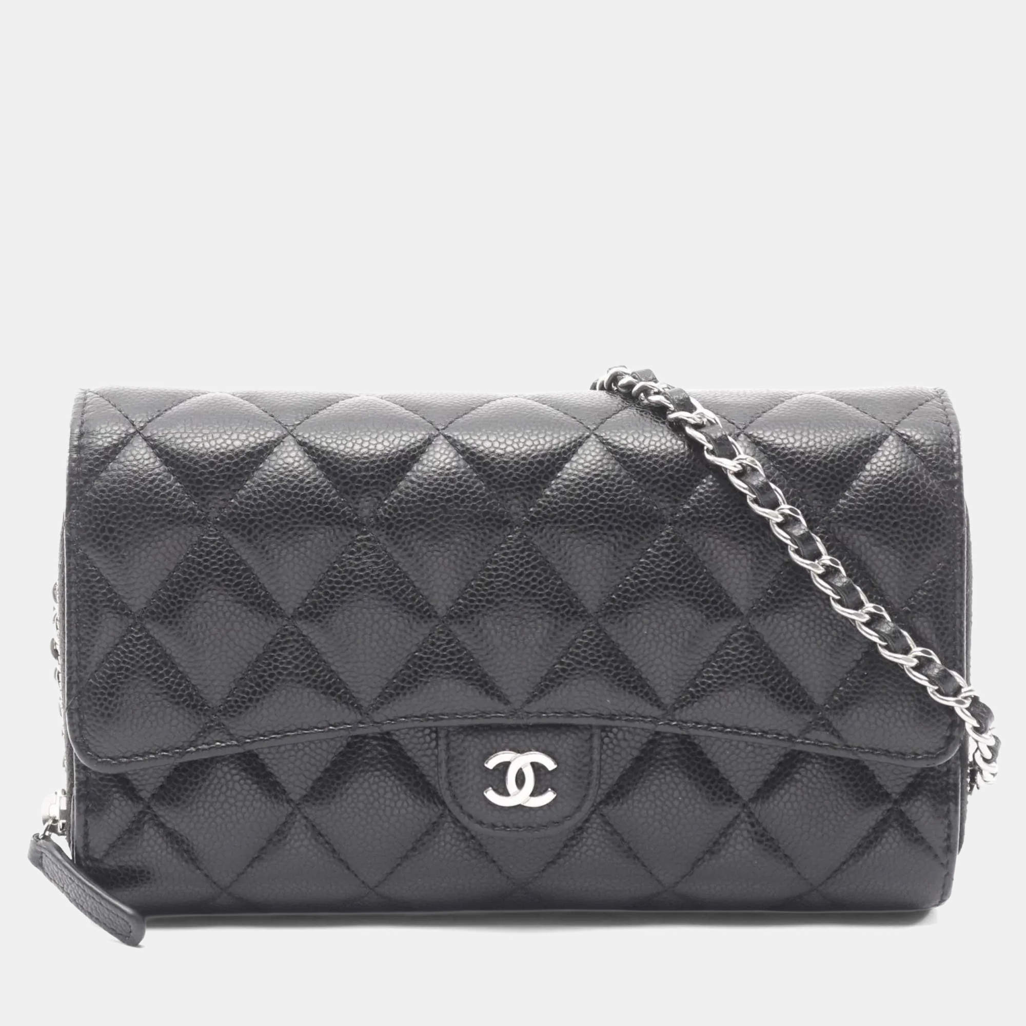 Pre Owned Chanel Matelasse Shoulder Bag In Caviar Grained Calfskin Black