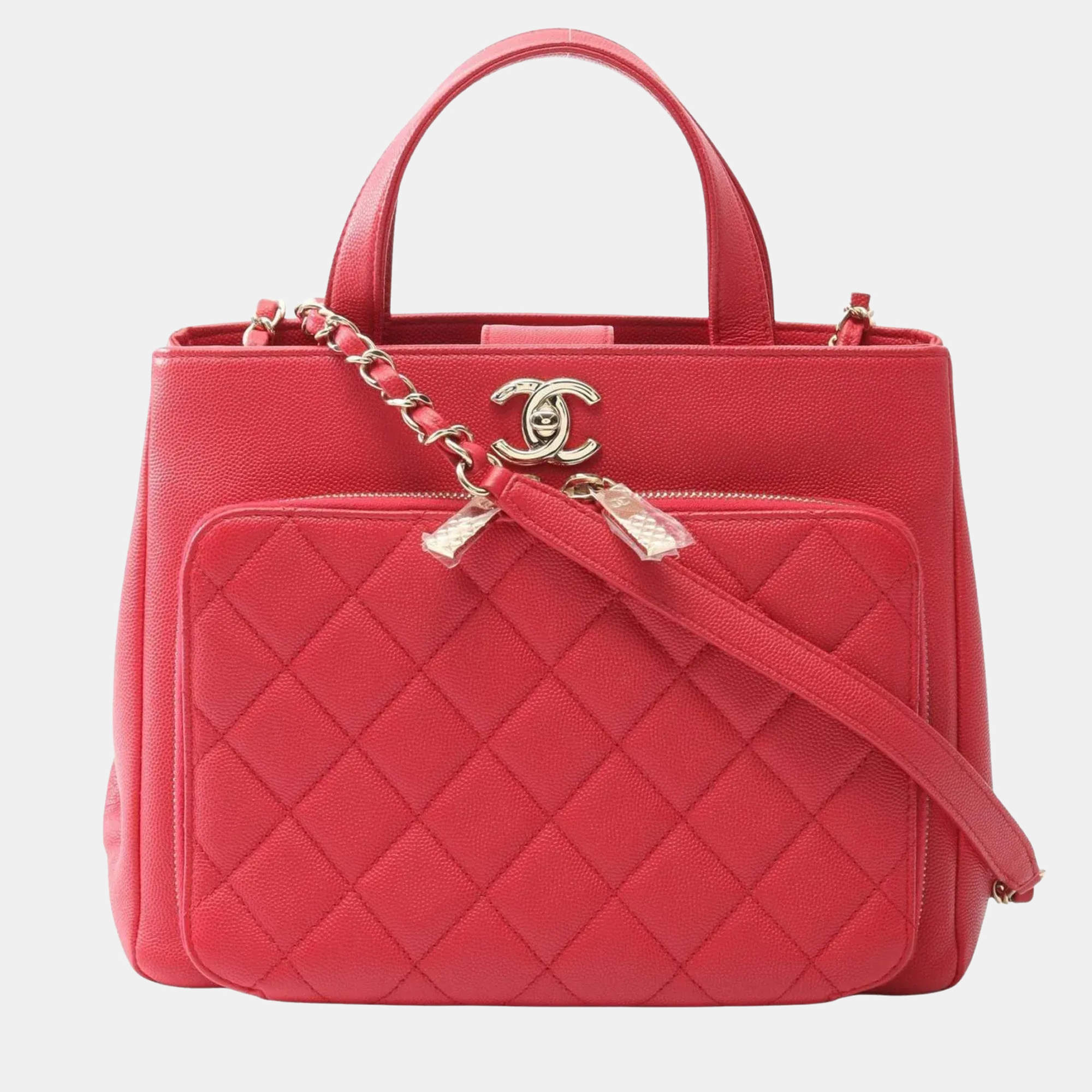 Pre Owned حقيبة كتف شانيل بيزنس أفينيتي موتلاسي جلد عجل مُحَبحَب زهري