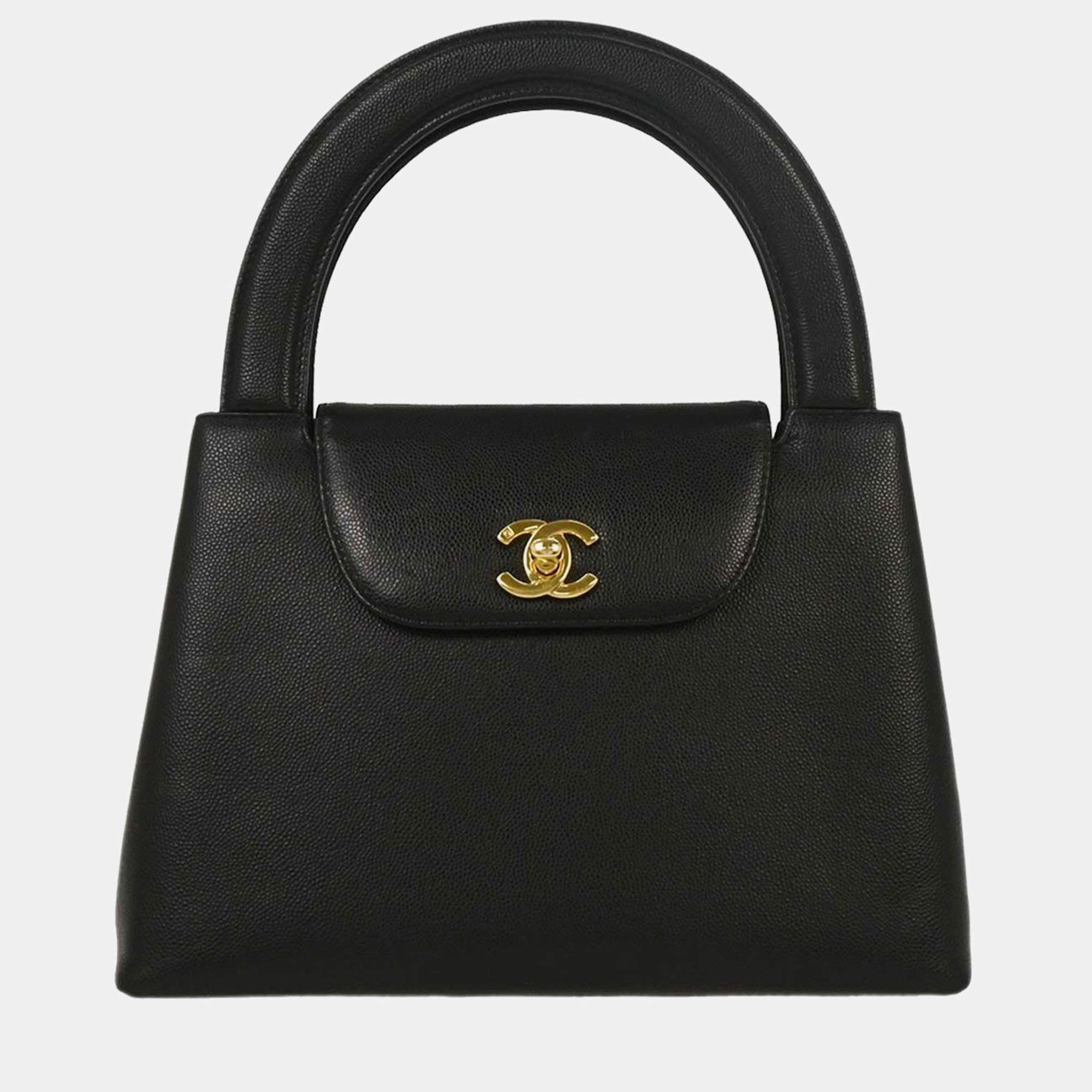 Pre Owned Chanel Black Calfskin Handbag