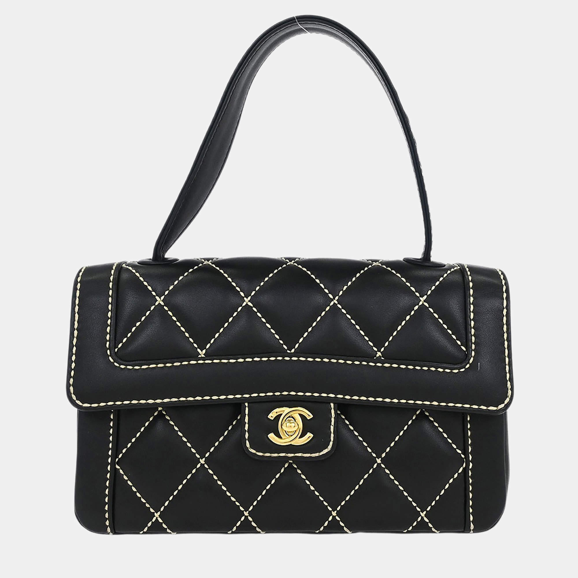 Pre Owned حقيبة شانيل سوداء جلد عجل خياطة جامحة