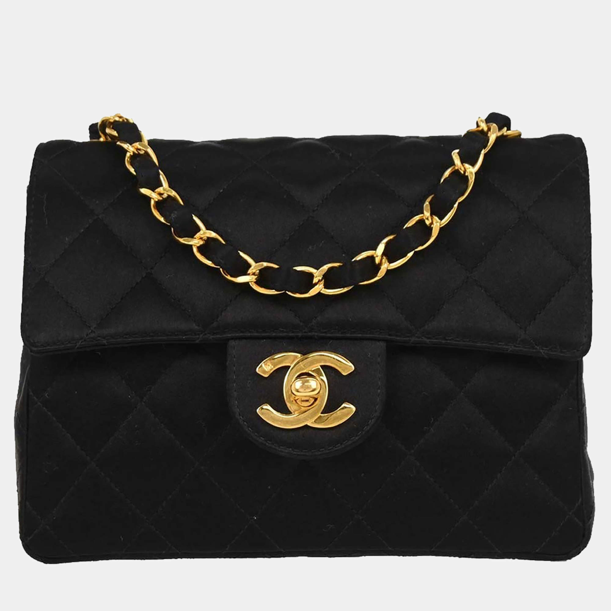مملوكة مسبقًا Chanel Classic Square Mini Black Satin Shoulder Bag