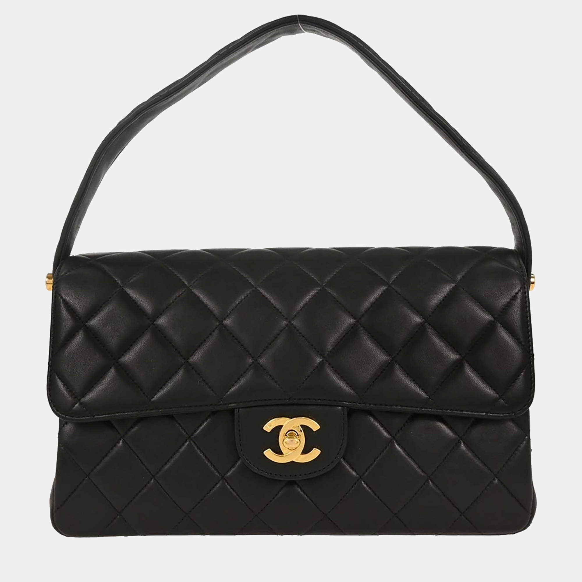Pre Owned Chanel Black Lambskin Double Sided Handbag
