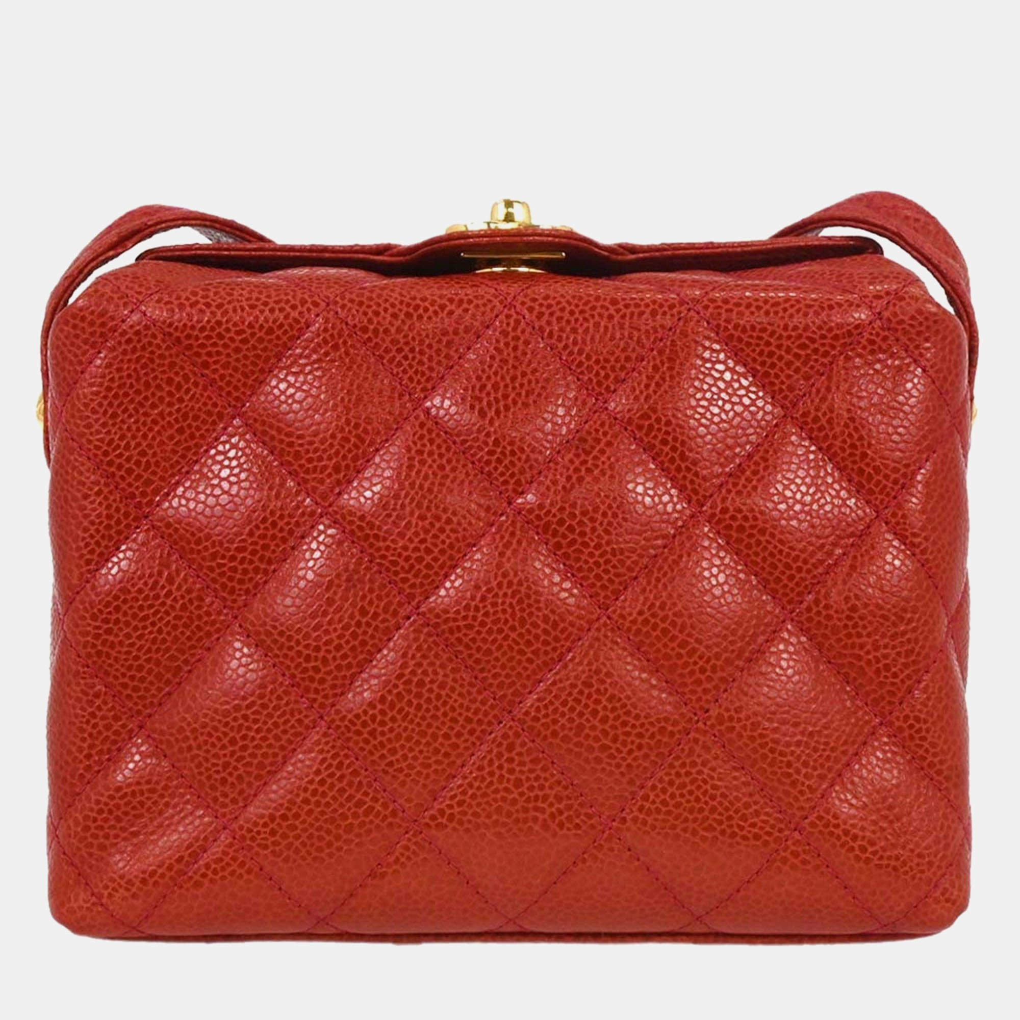 Pre Owned Chanel Red Calfskin Shoulder Bag