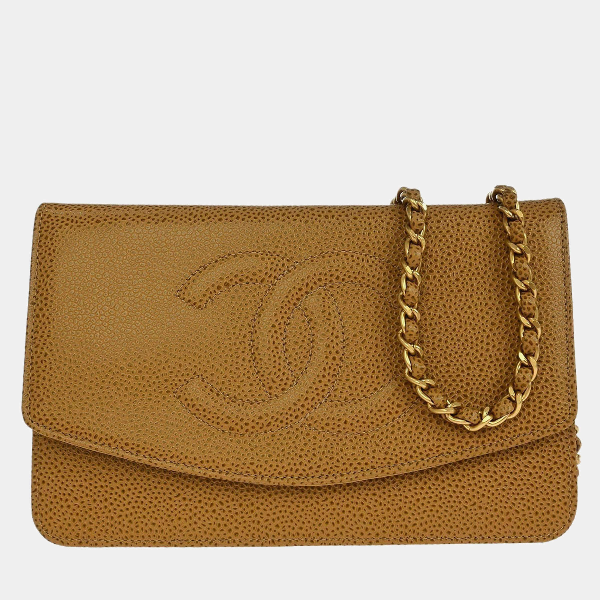مملوكة مسبقًا Chanel Beige Calfskin Timeless WOC Wallet on Chain Shoulder Bag