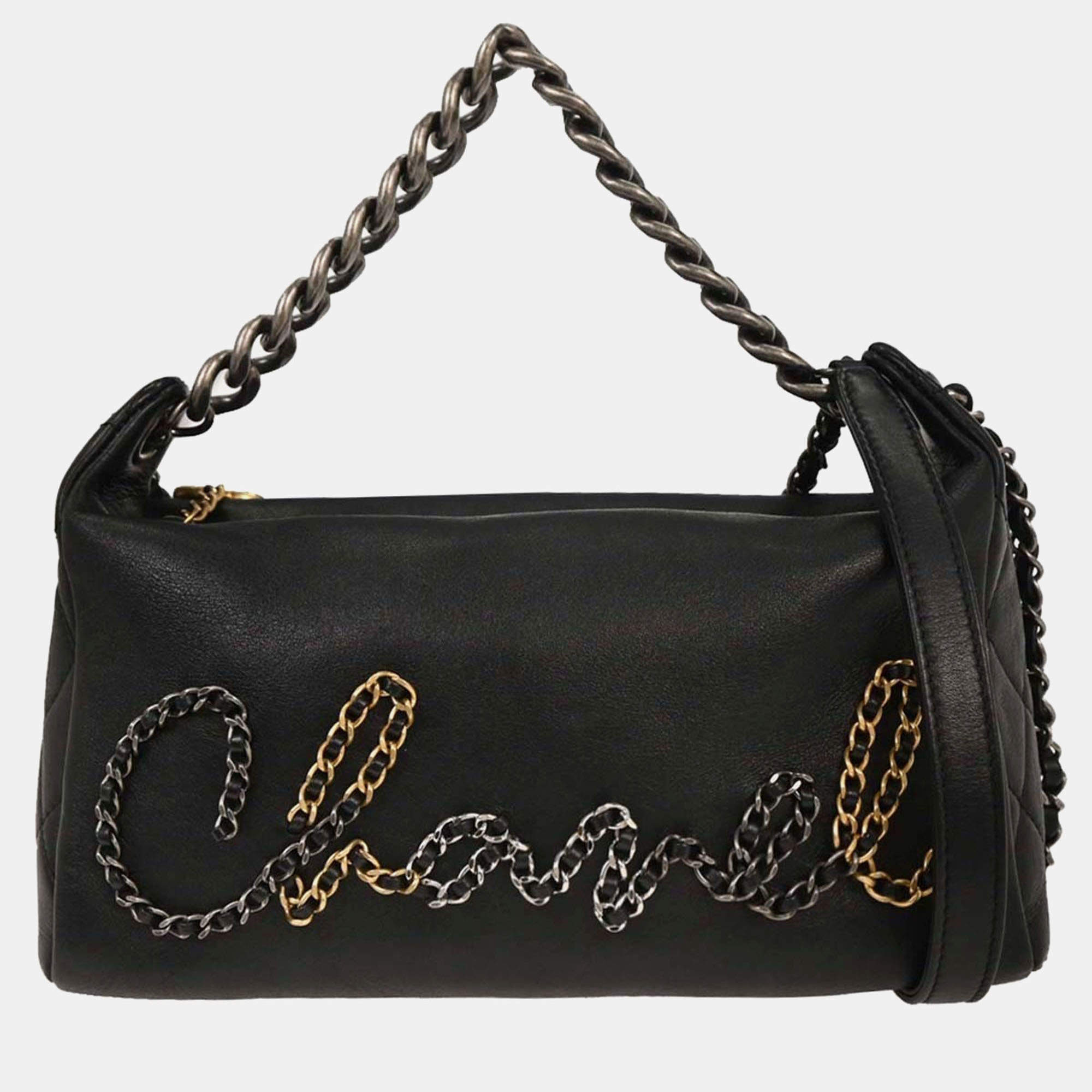 Pre Owned Chanel Black Calfskin Signature 2way Handbag
