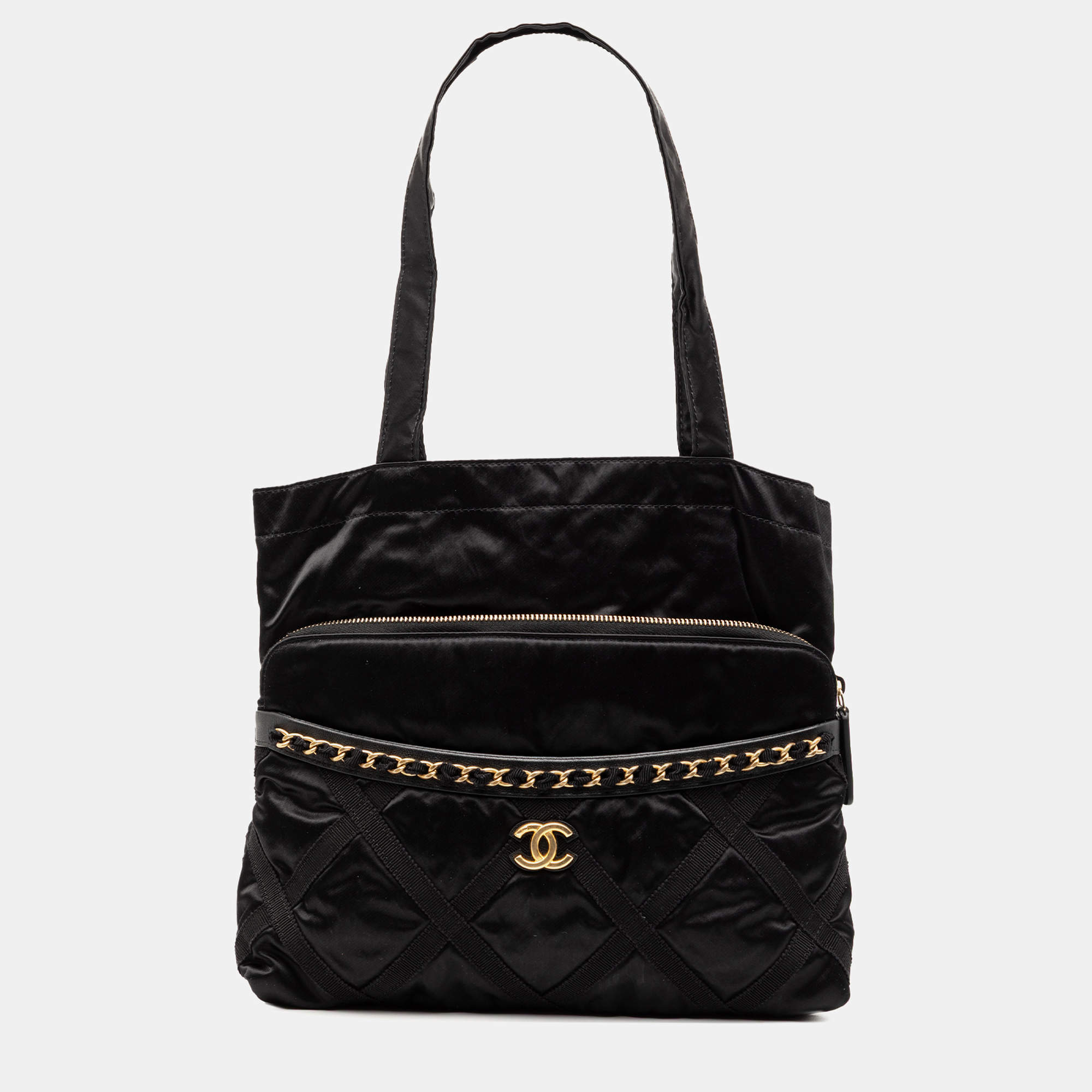 Pre Owned حقيبة يد شانيل قابلة للطي نايلون أسود غروغران