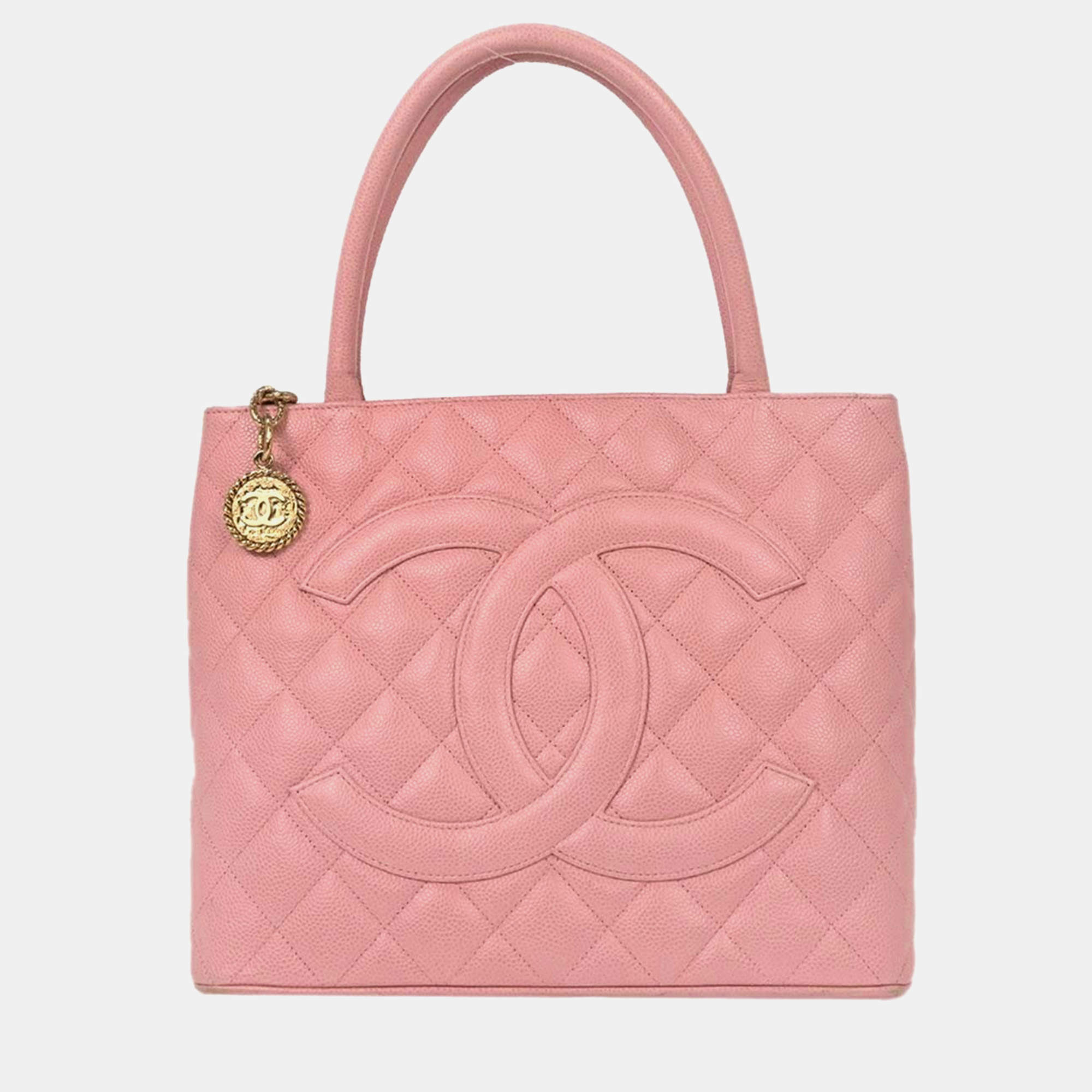 Pre Owned حقيبة شانيبل ميدالية جلد عجل وردي للتسوق